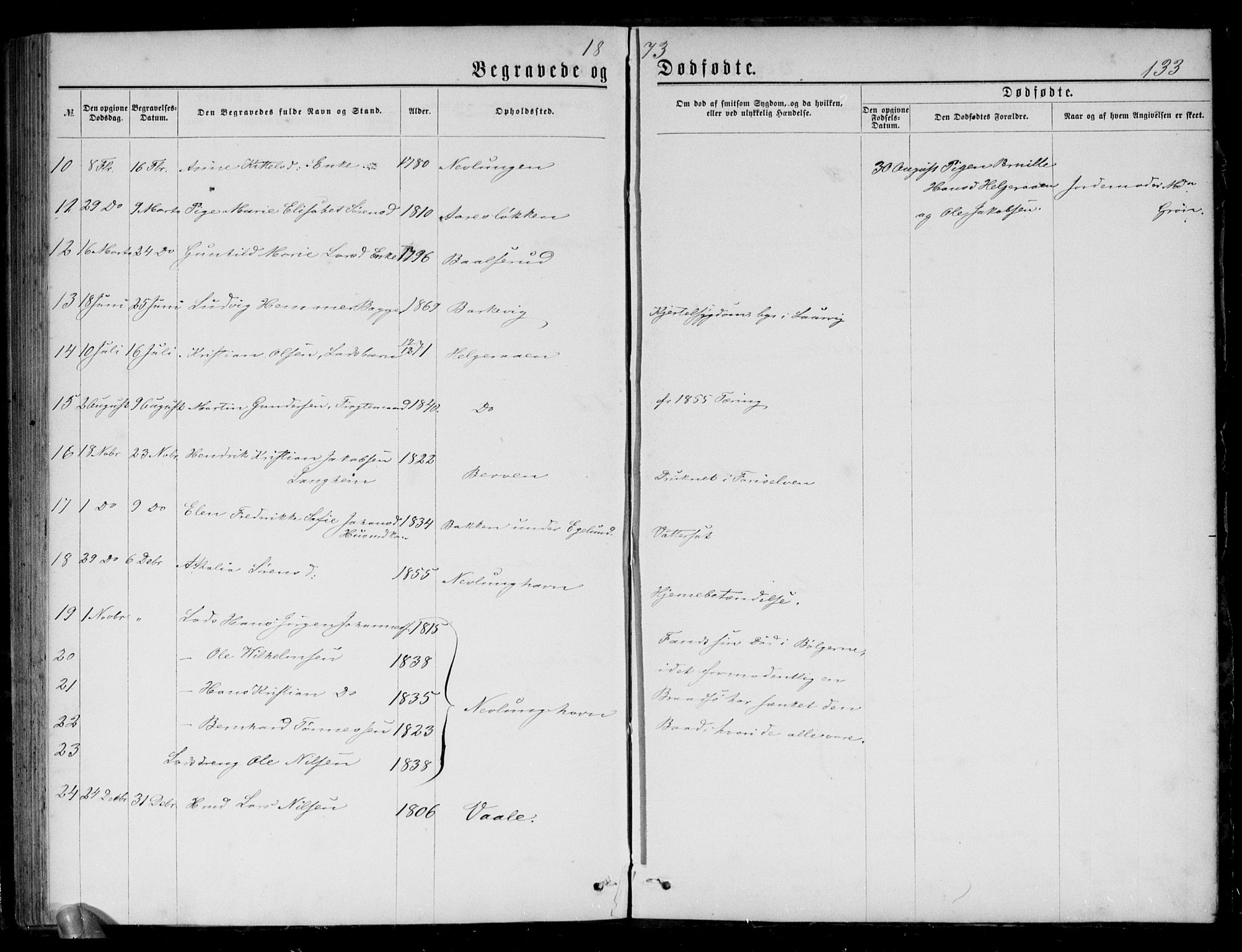 Brunlanes kirkebøker, SAKO/A-342/G/Gb/L0001: Parish register (copy) no. II 1, 1866-1877, p. 133