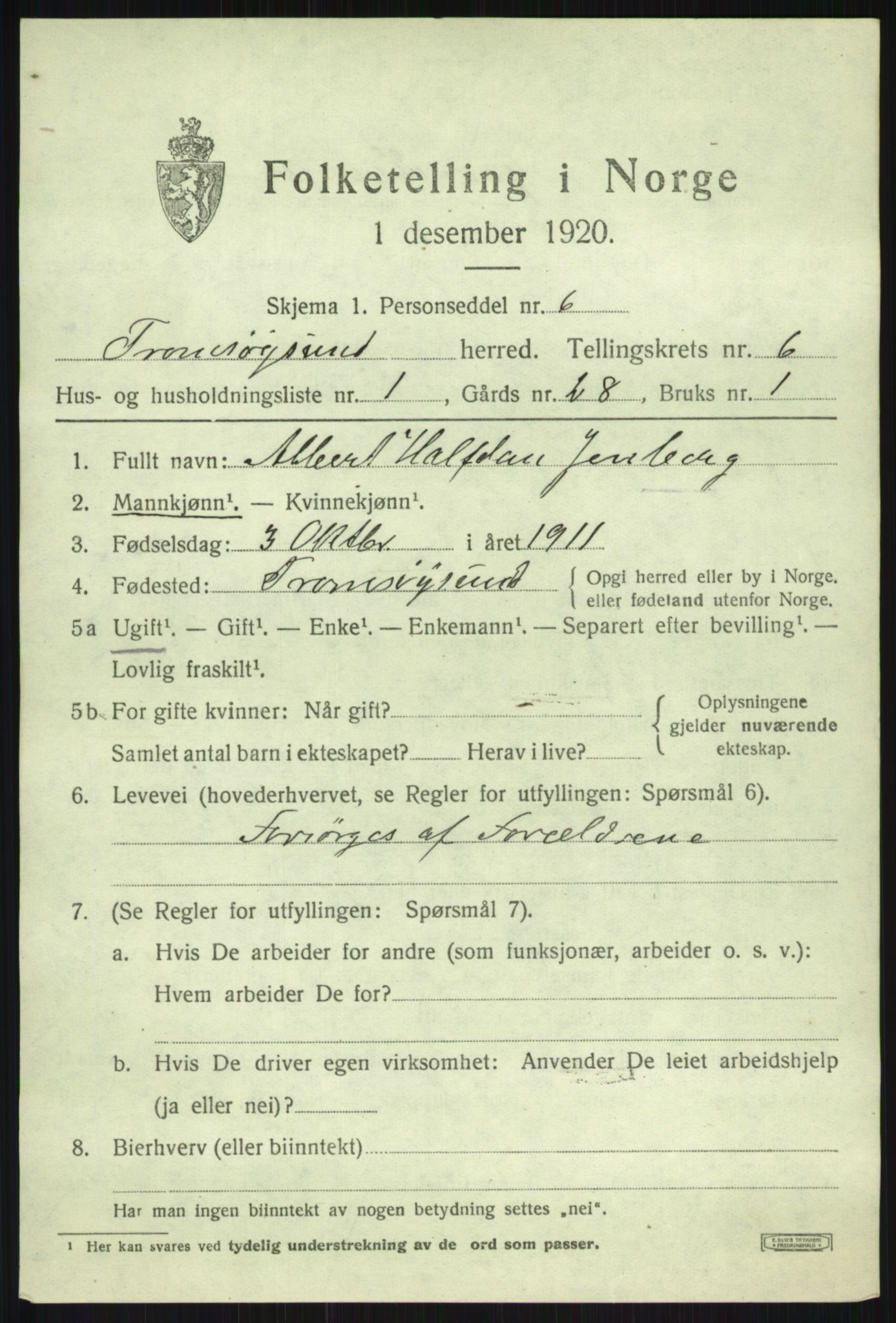 SATØ, 1920 census for Tromsøysund, 1920, p. 4994