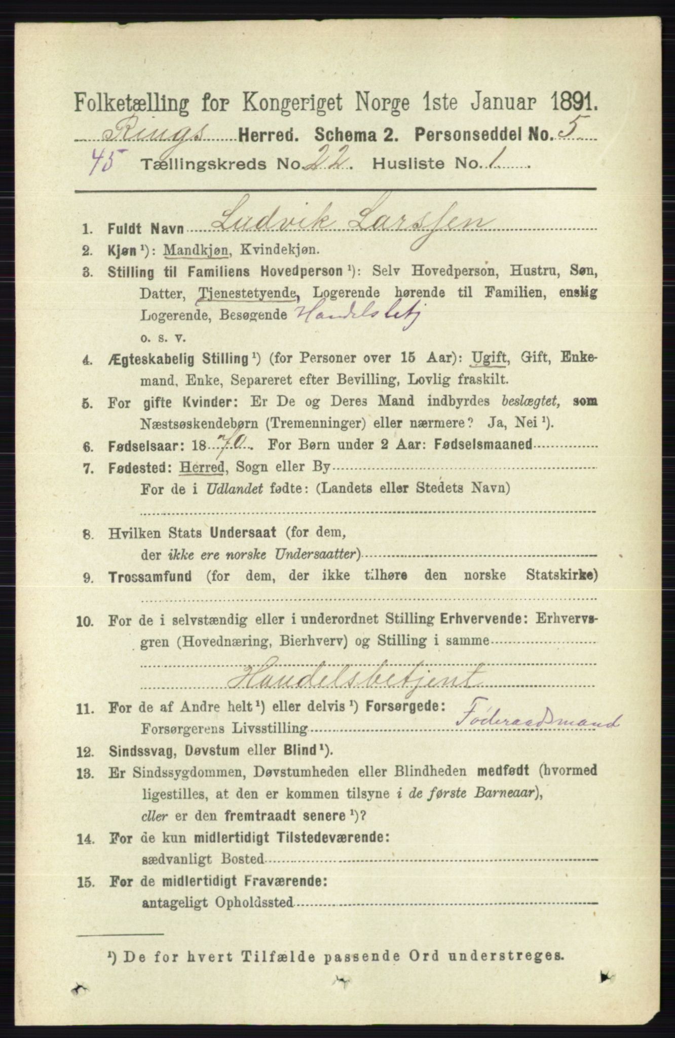 RA, 1891 census for 0412 Ringsaker, 1891, p. 12376