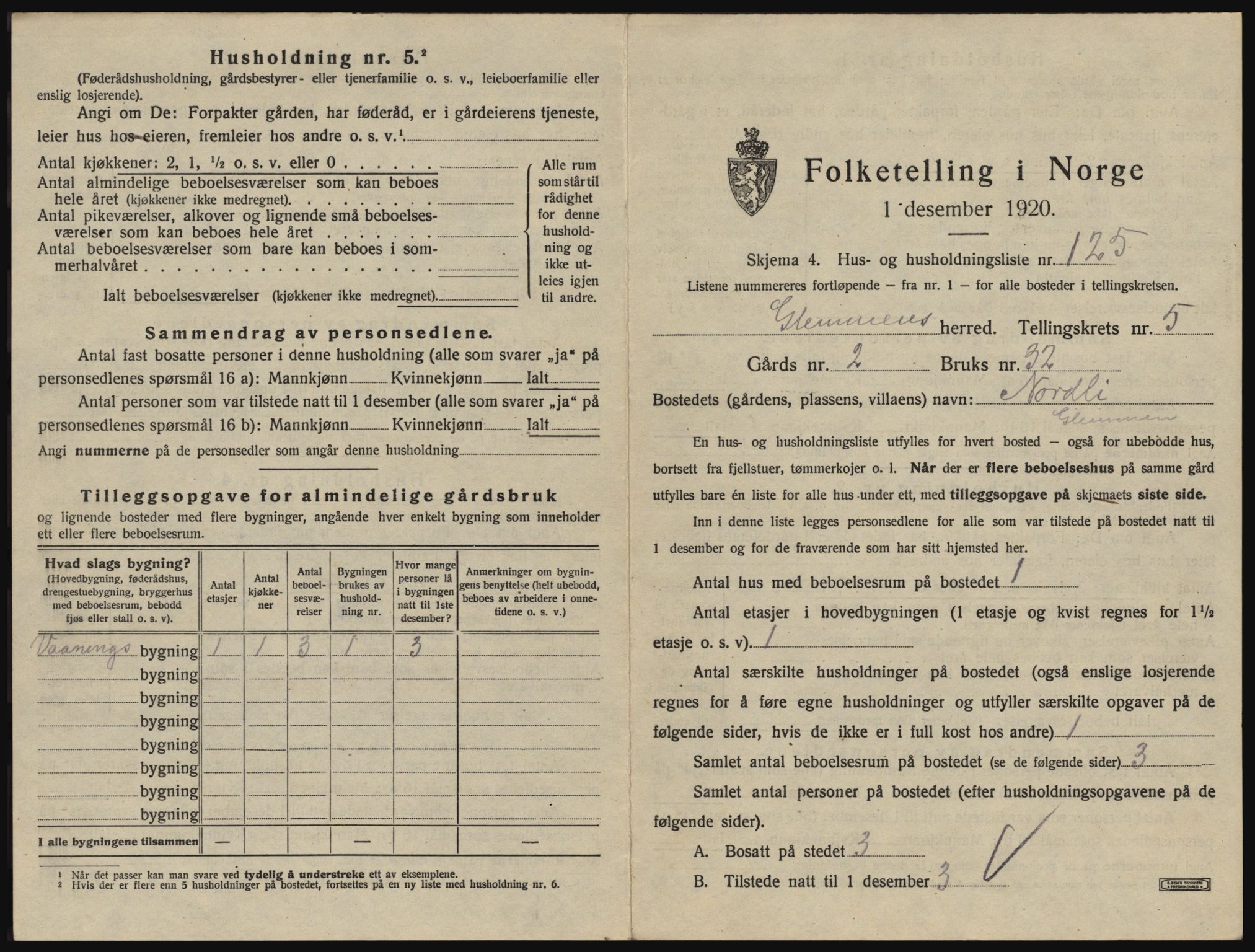 SAO, 1920 census for Glemmen, 1920, p. 1905