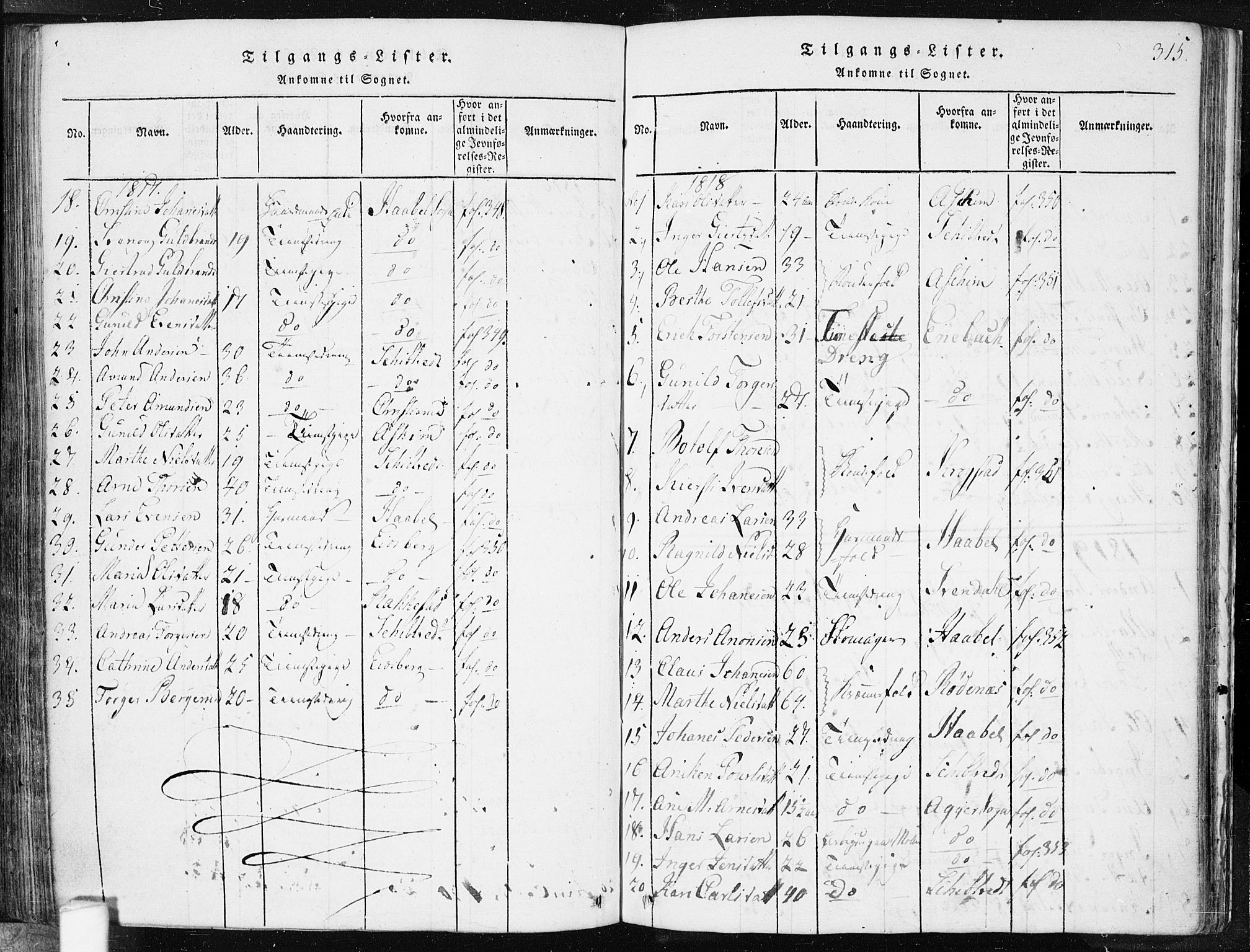 Spydeberg prestekontor Kirkebøker, AV/SAO-A-10924/F/Fa/L0004: Parish register (official) no. I 4, 1814-1841, p. 315