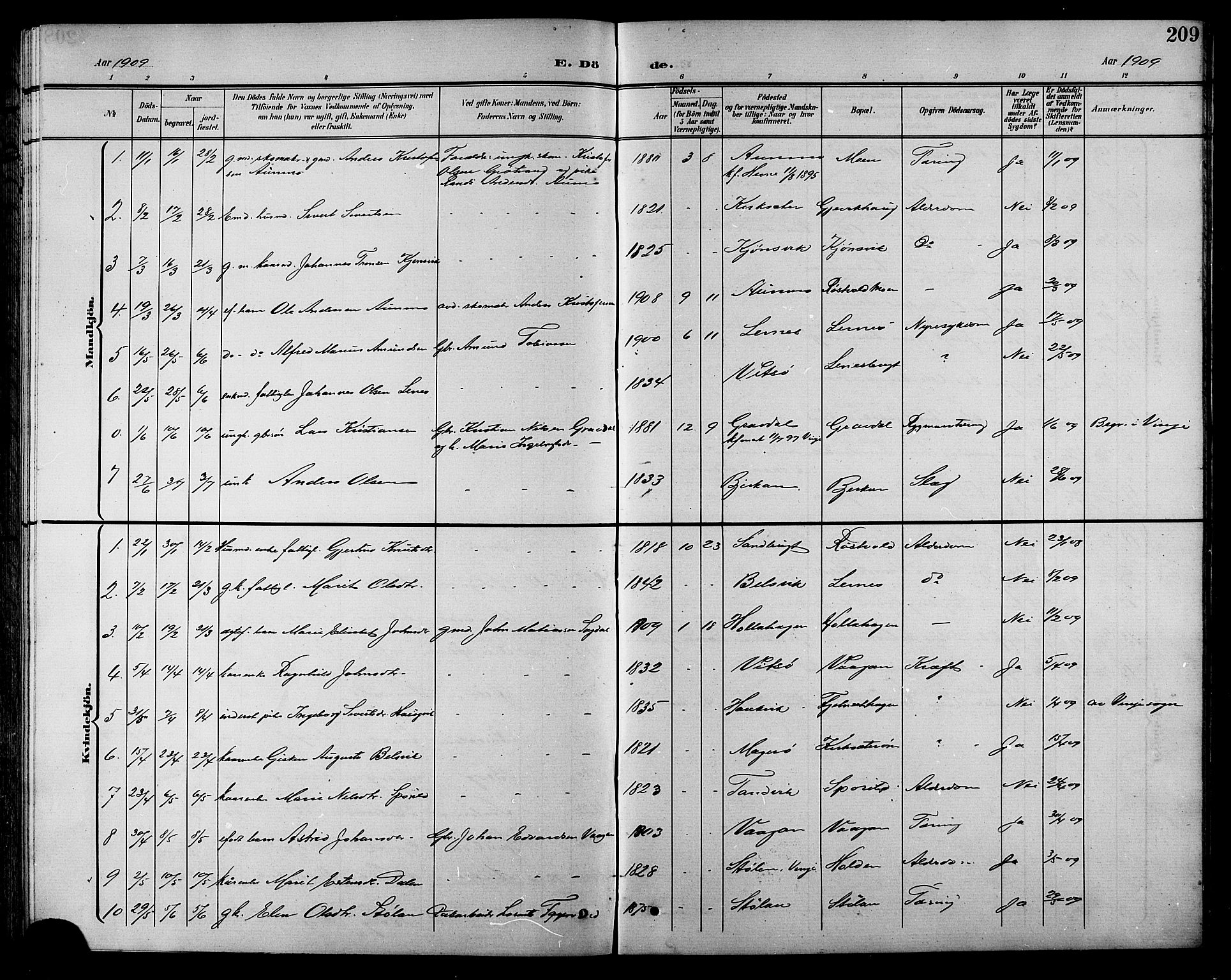 Ministerialprotokoller, klokkerbøker og fødselsregistre - Sør-Trøndelag, SAT/A-1456/630/L0505: Parish register (copy) no. 630C03, 1899-1914, p. 209