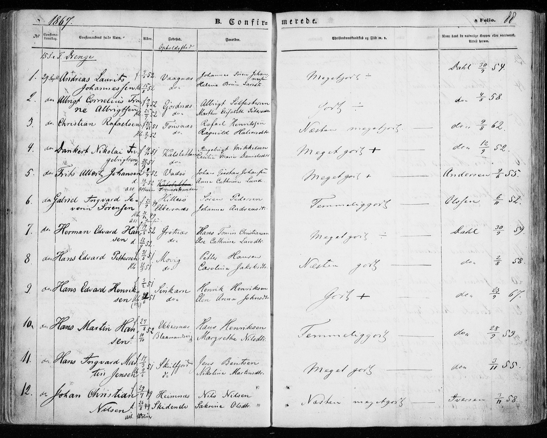 Tromsøysund sokneprestkontor, SATØ/S-1304/G/Ga/L0002kirke: Parish register (official) no. 2, 1867-1875, p. 88