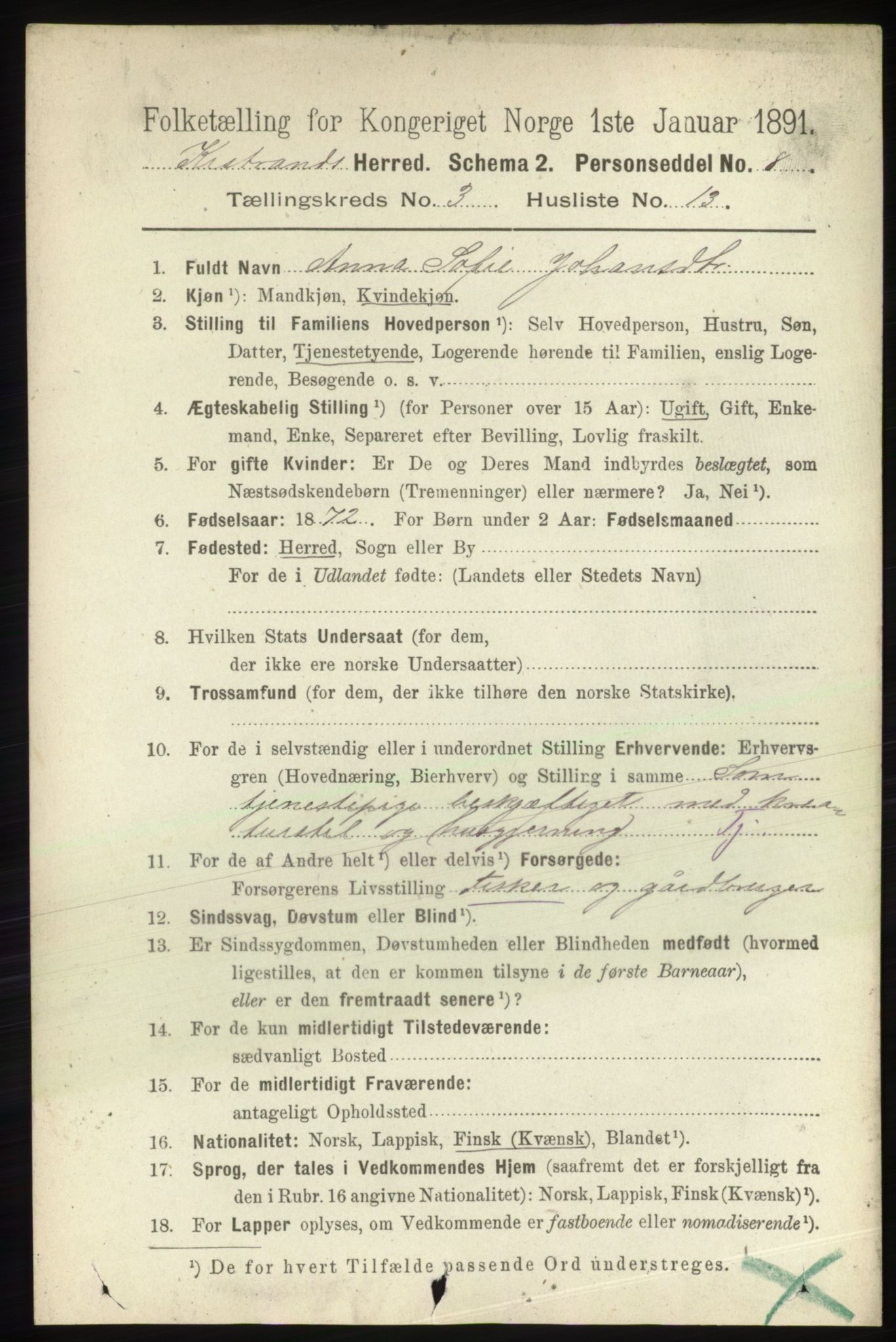 RA, 1891 census for 2020 Kistrand, 1891, p. 1363