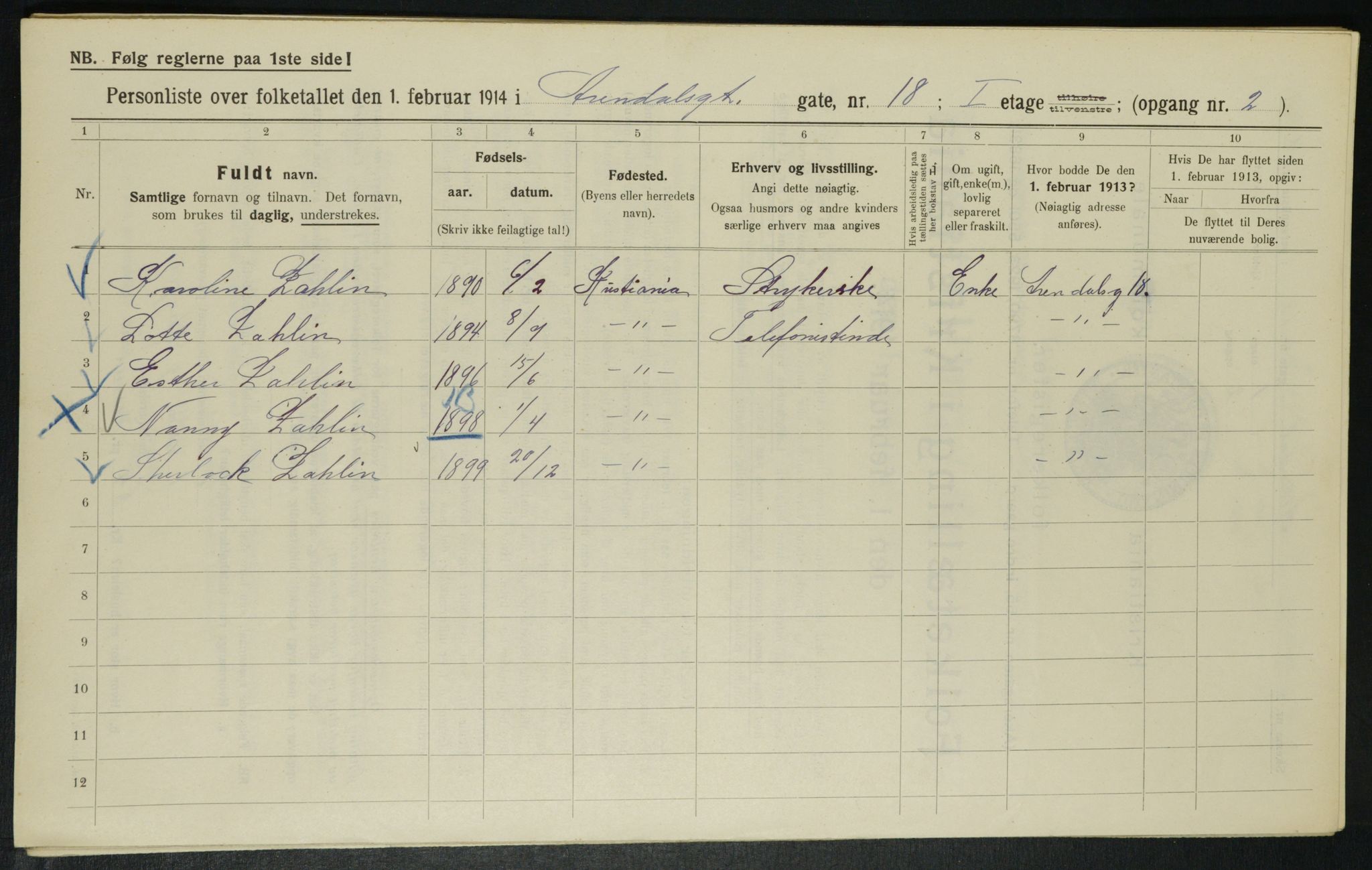OBA, Municipal Census 1914 for Kristiania, 1914, p. 2111