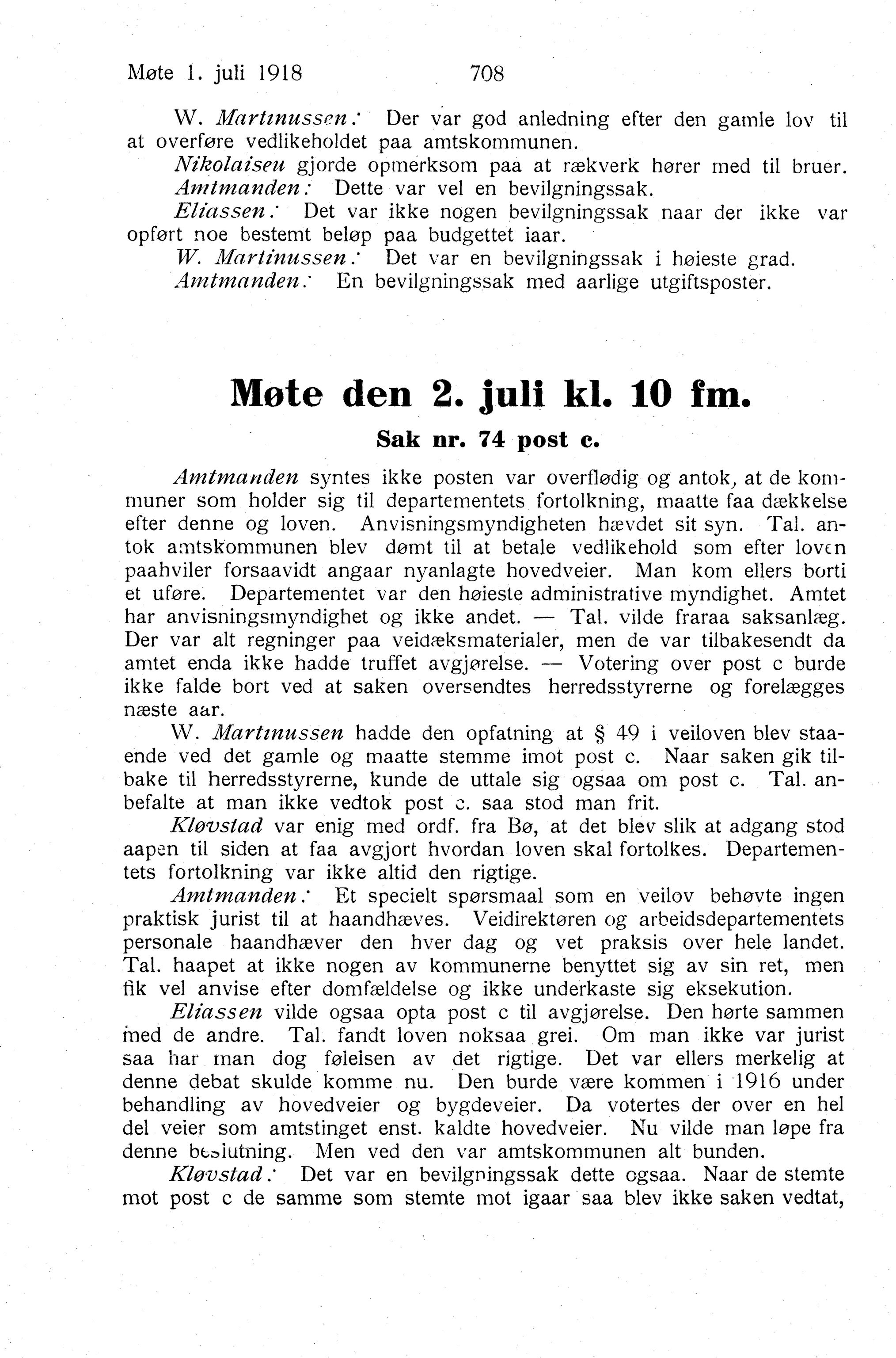 Nordland Fylkeskommune. Fylkestinget, AIN/NFK-17/176/A/Ac/L0041: Fylkestingsforhandlinger 1918, 1918, p. 708