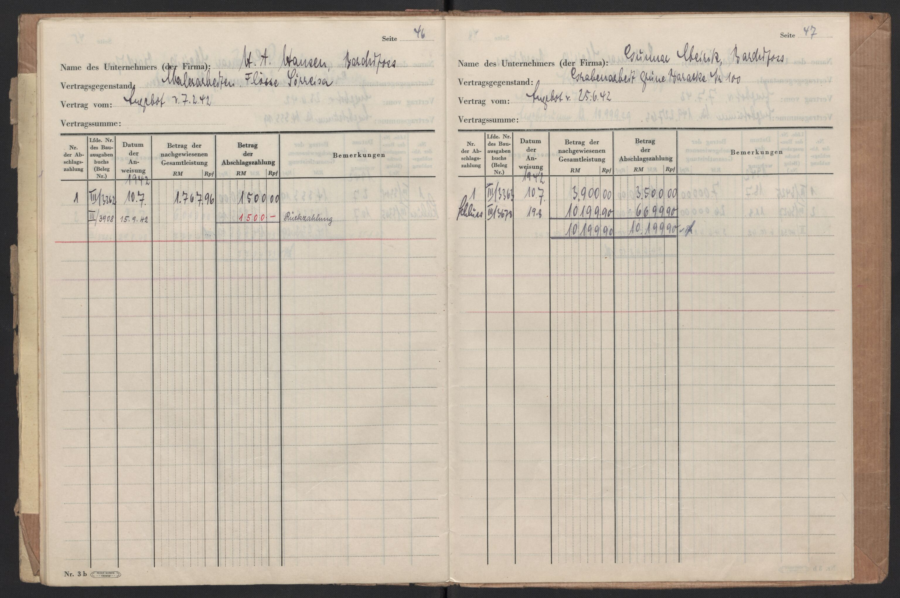 Tyske arkiver, Organisation Todt (OT), Einsatzgruppe Wiking, AV/RA-RAFA-2188/2/F/Fg/Fgb/L0005: Bltg. L.W. Bardufoss: Diverse regnskapsbøker, 1940