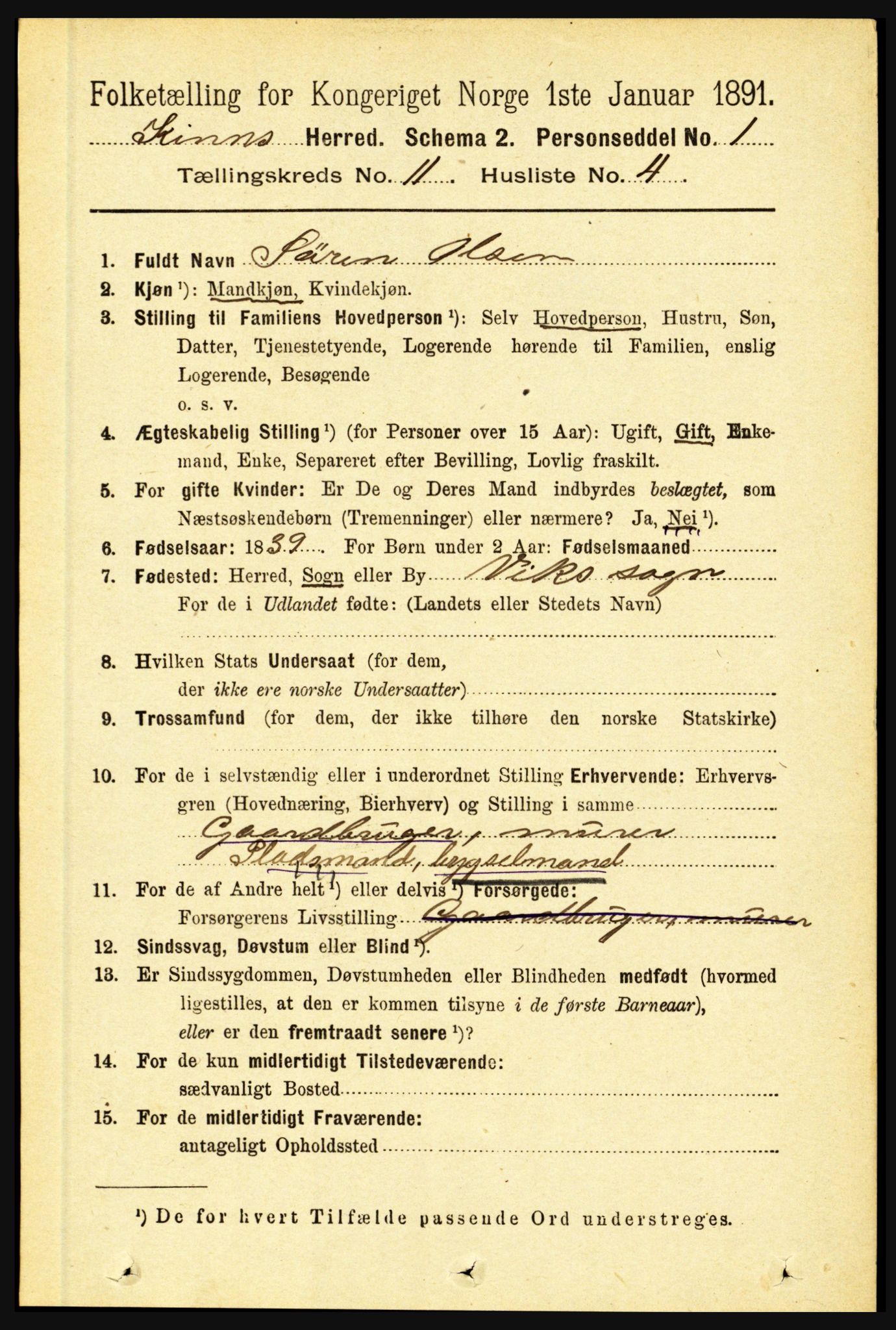 RA, 1891 census for 1437 Kinn, 1891, p. 4081