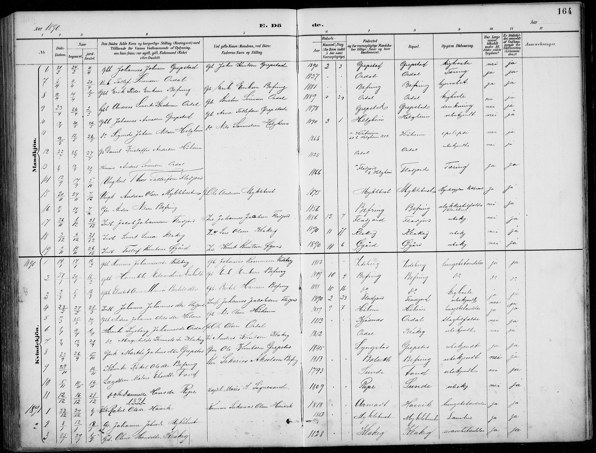 Jølster sokneprestembete, SAB/A-80701/H/Hab/Habb/L0002: Parish register (copy) no. B 2, 1887-1920, p. 164