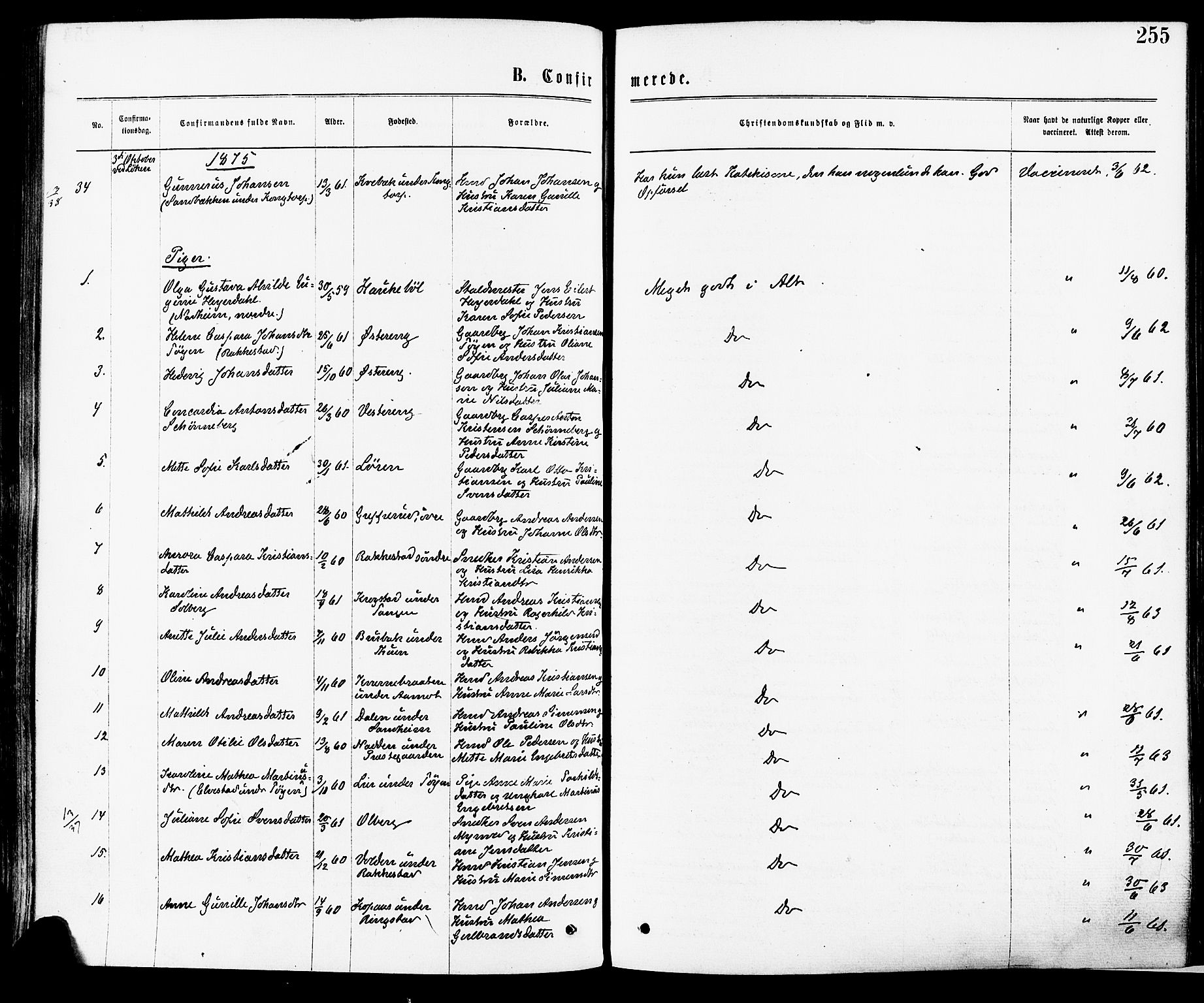 Høland prestekontor Kirkebøker, SAO/A-10346a/F/Fa/L0012.a: Parish register (official) no. I 12A, 1869-1879, p. 255