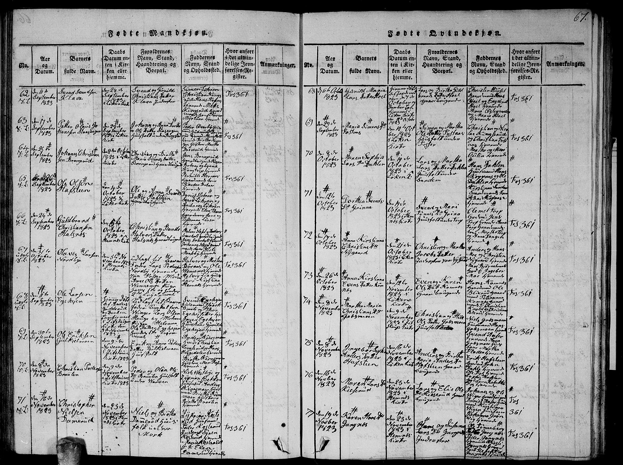 Høland prestekontor Kirkebøker, AV/SAO-A-10346a/G/Ga/L0001: Parish register (copy) no. I 1, 1814-1827, p. 67