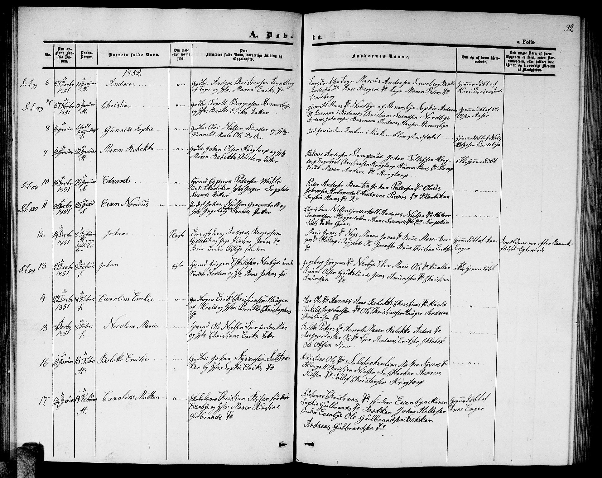 Høland prestekontor Kirkebøker, AV/SAO-A-10346a/G/Ga/L0003: Parish register (copy) no. I 3, 1846-1853, p. 92