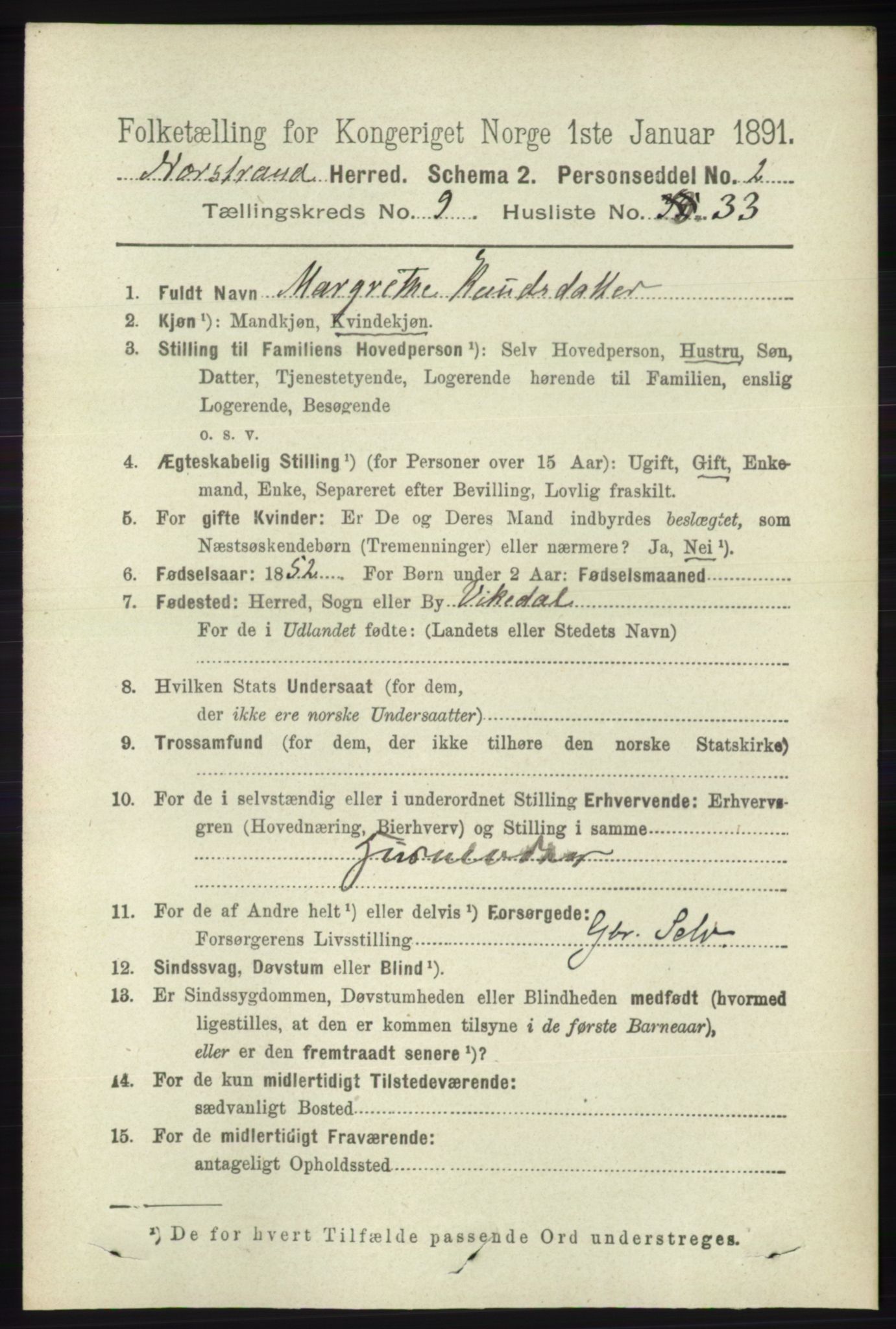 RA, 1891 census for 1139 Nedstrand, 1891, p. 1819