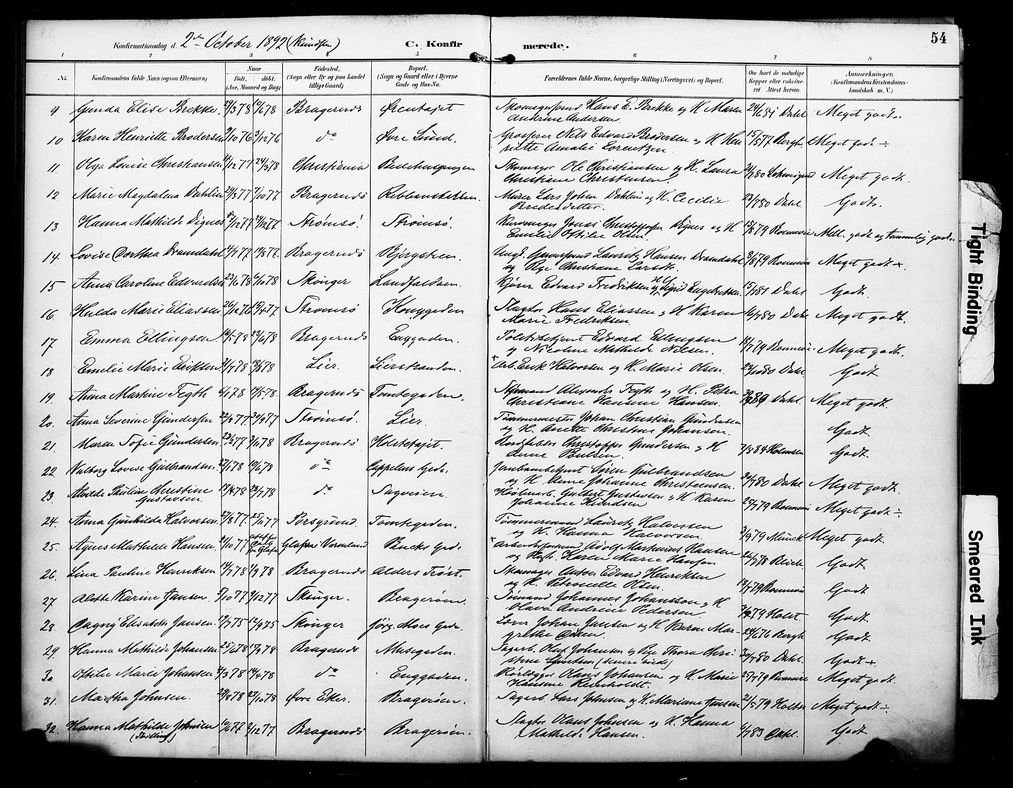 Bragernes kirkebøker, AV/SAKO-A-6/F/Fc/L0006: Parish register (official) no. III 6, 1888-1899, p. 54