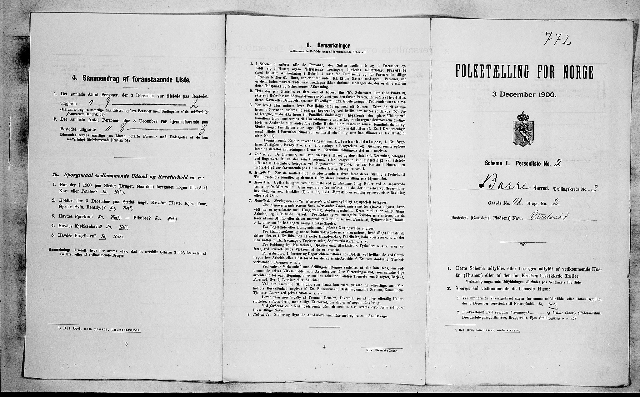 RA, 1900 census for Borre, 1900, p. 421