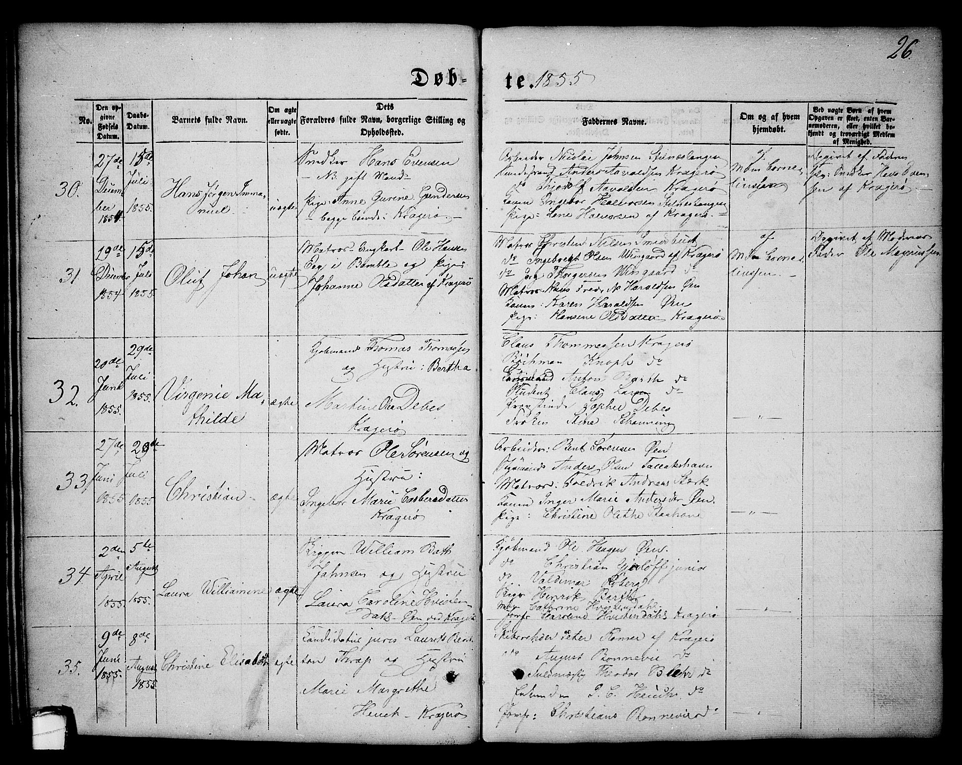 Kragerø kirkebøker, AV/SAKO-A-278/G/Ga/L0004: Parish register (copy) no. 4, 1853-1865, p. 26