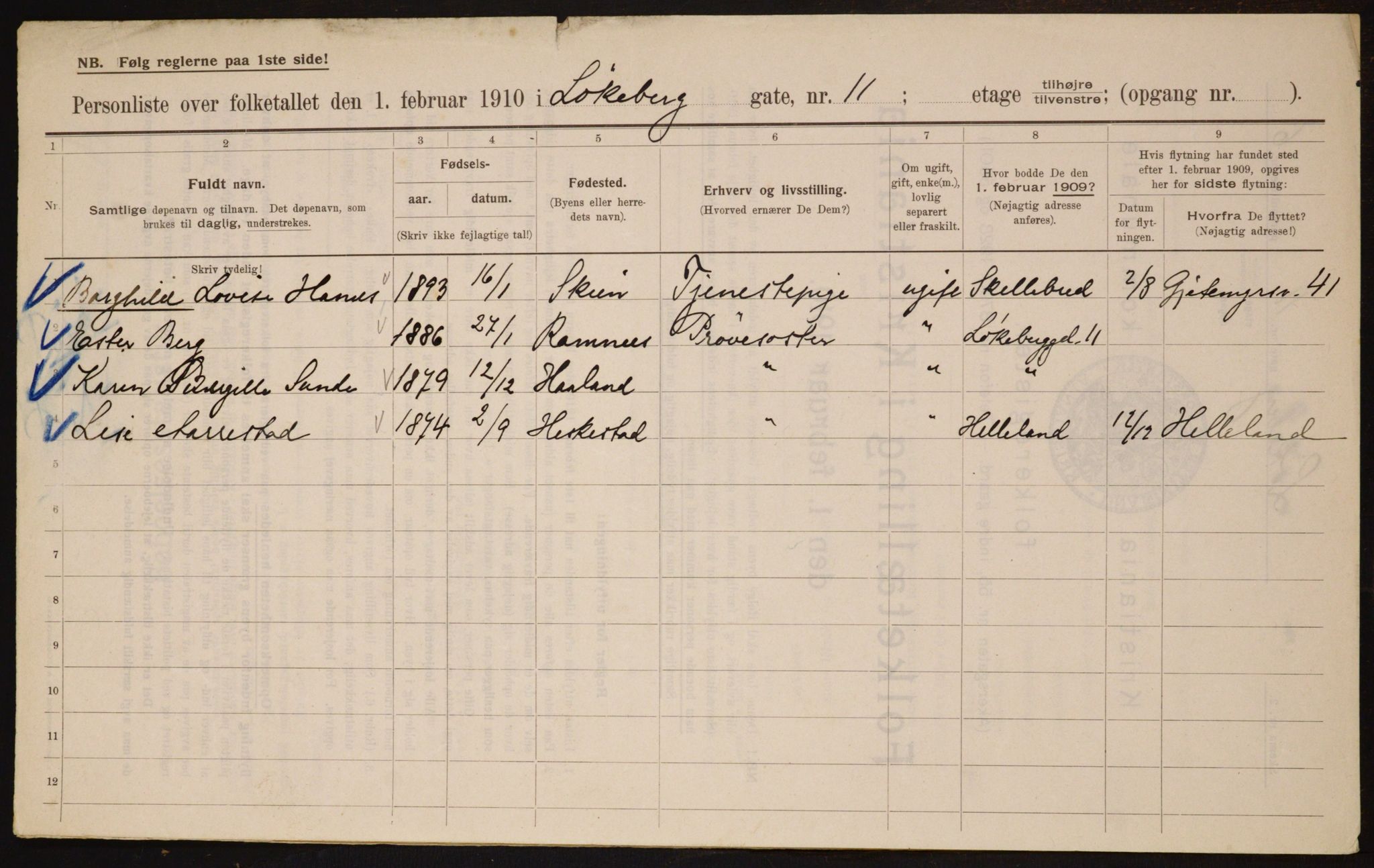 OBA, Municipal Census 1910 for Kristiania, 1910, p. 56603