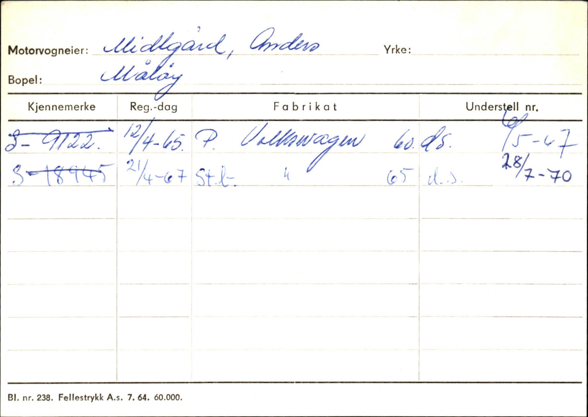 Statens vegvesen, Sogn og Fjordane vegkontor, SAB/A-5301/4/F/L0144: Registerkort Vågsøy A-R, 1945-1975, p. 1770