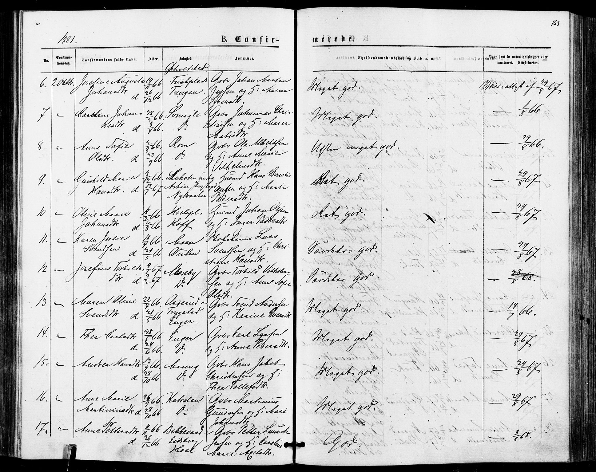 Askim prestekontor Kirkebøker, AV/SAO-A-10900/F/Fa/L0006: Parish register (official) no. 6, 1874-1881, p. 163