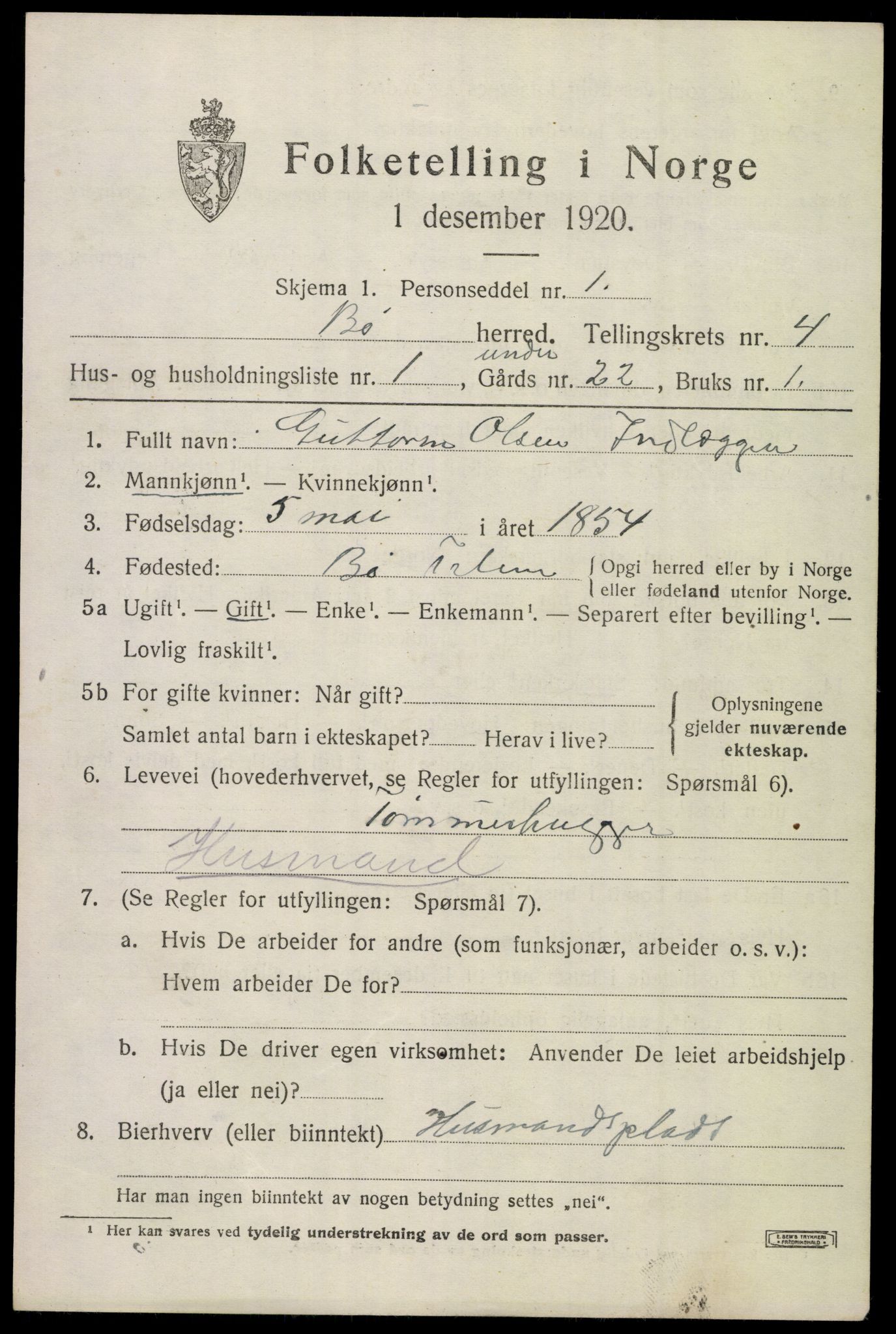 SAKO, 1920 census for Bø (Telemark), 1920, p. 3194