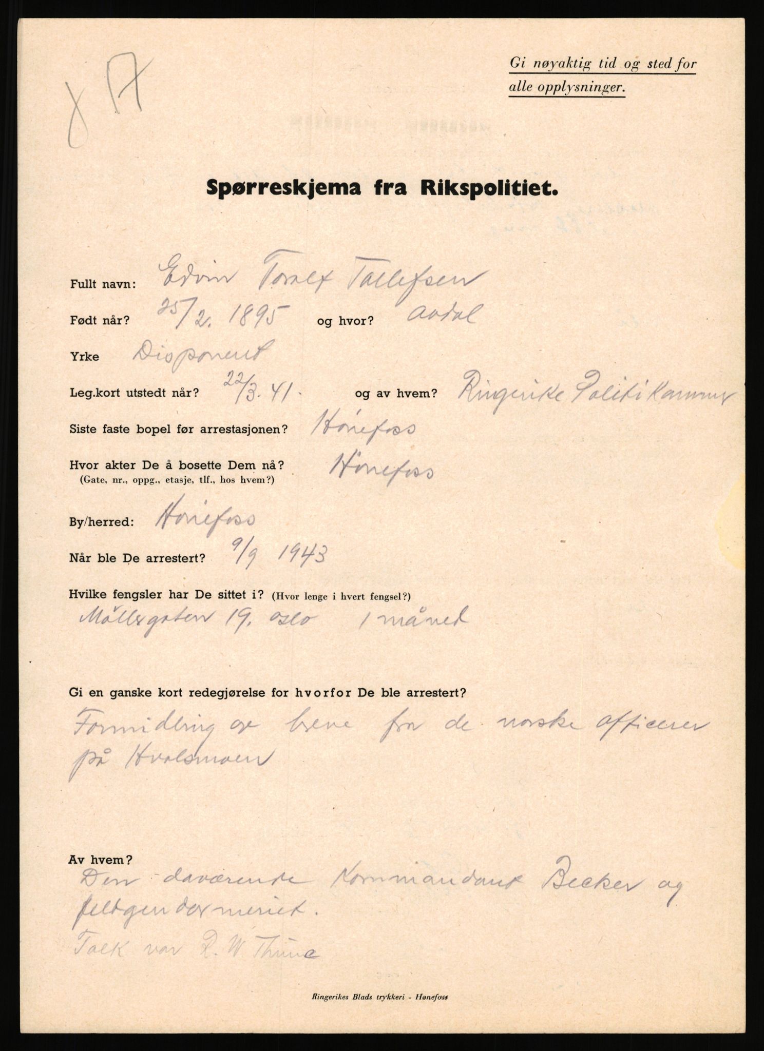 Rikspolitisjefen, AV/RA-S-1560/L/L0017: Tidemann, Hermann G. - Veum, Tjostolv, 1940-1945, p. 89