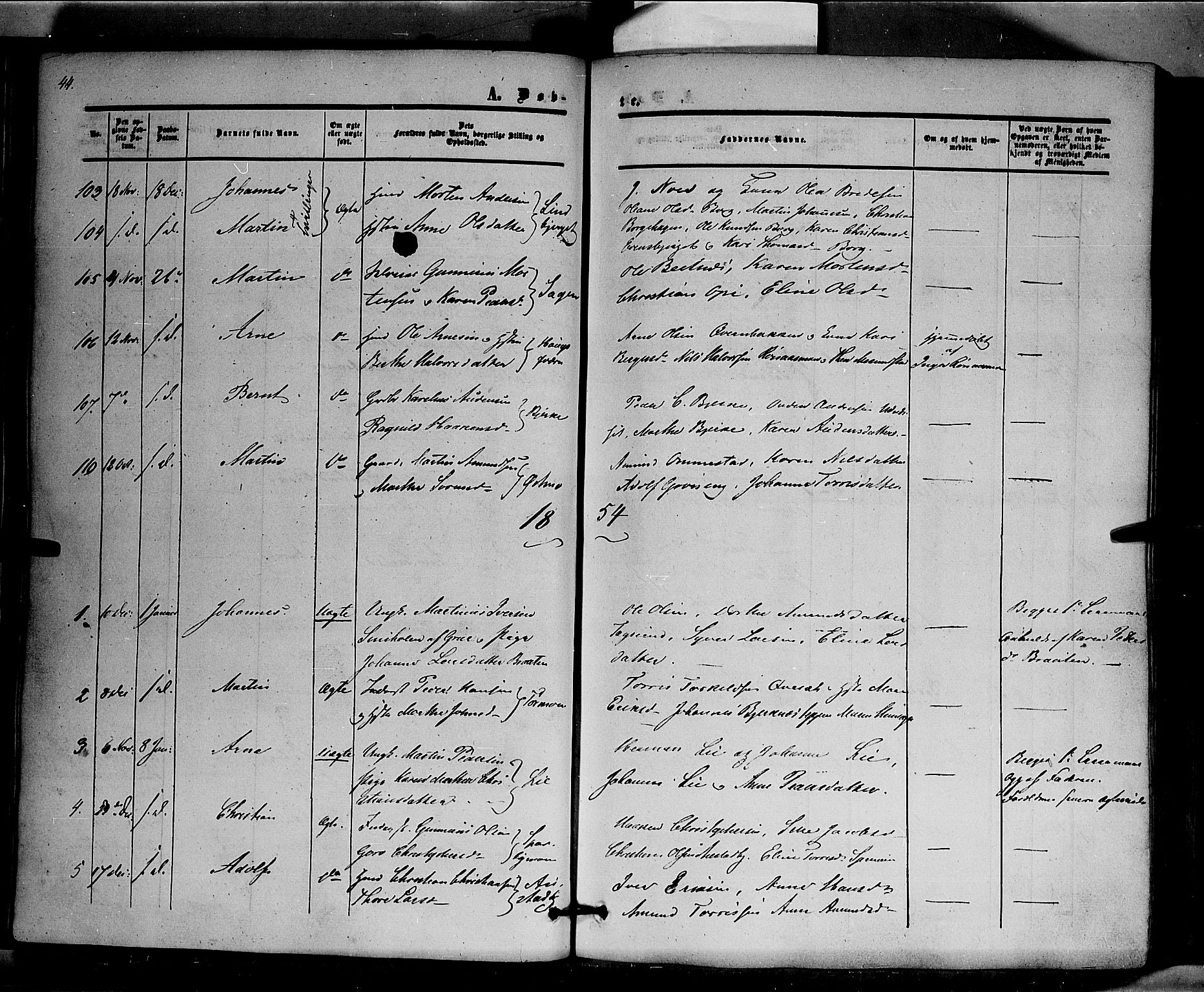 Hof prestekontor, AV/SAH-PREST-038/H/Ha/Haa/L0008: Parish register (official) no. 8, 1849-1861, p. 44