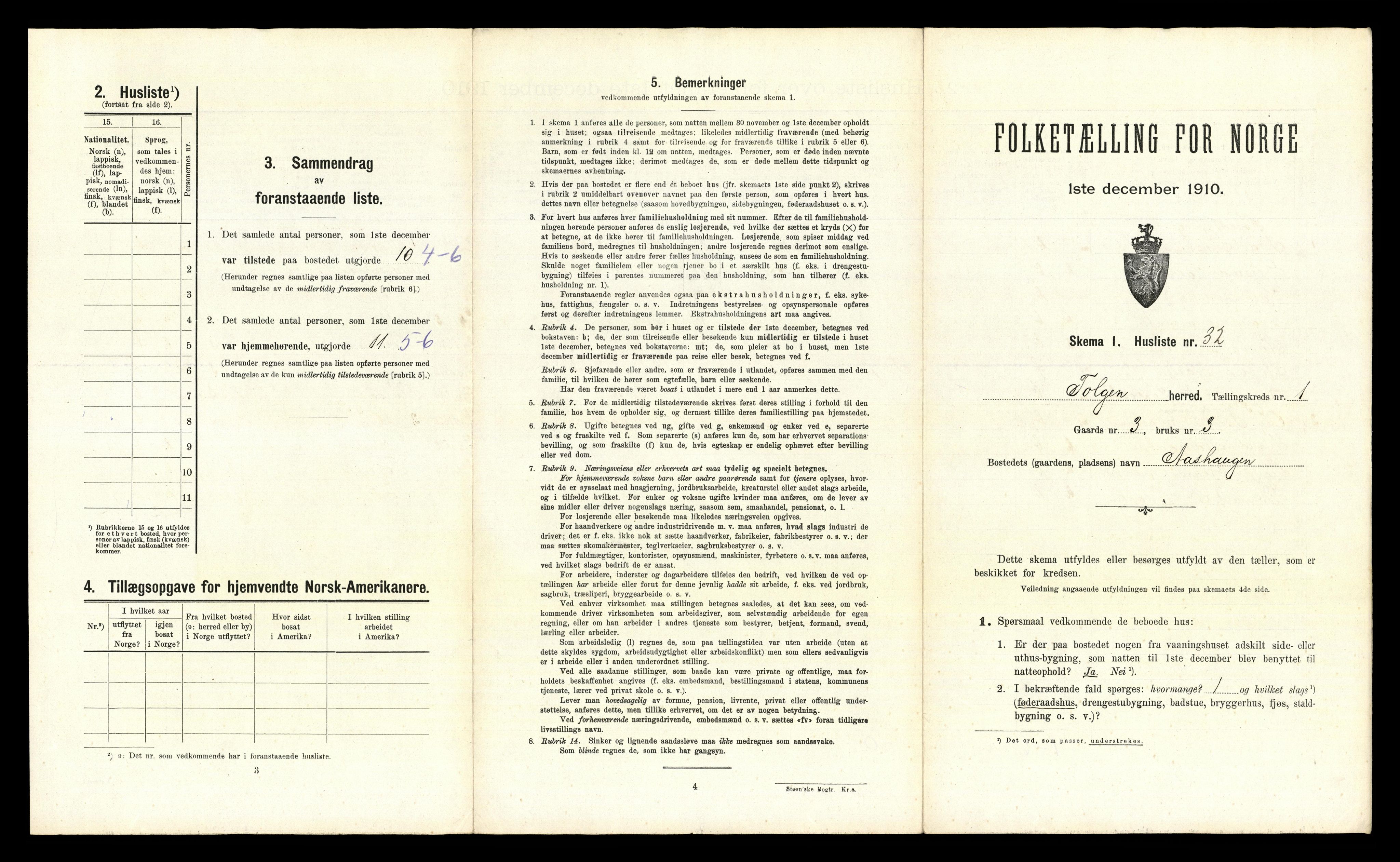 RA, 1910 census for Tolga, 1910, p. 132