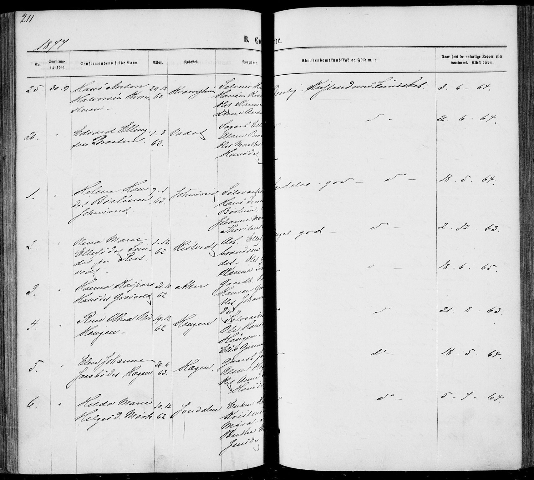 Sandsvær kirkebøker, AV/SAKO-A-244/F/Fa/L0007: Parish register (official) no. I 7, 1869-1877, p. 211