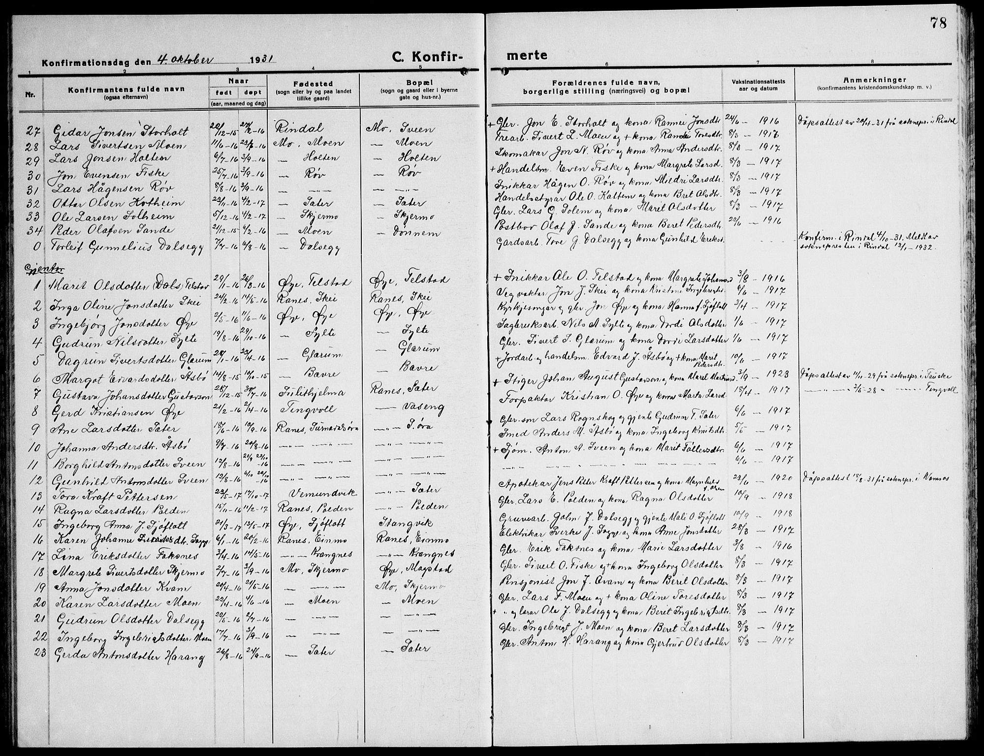 Ministerialprotokoller, klokkerbøker og fødselsregistre - Møre og Romsdal, AV/SAT-A-1454/596/L1060: Parish register (copy) no. 596C03, 1923-1944, p. 78