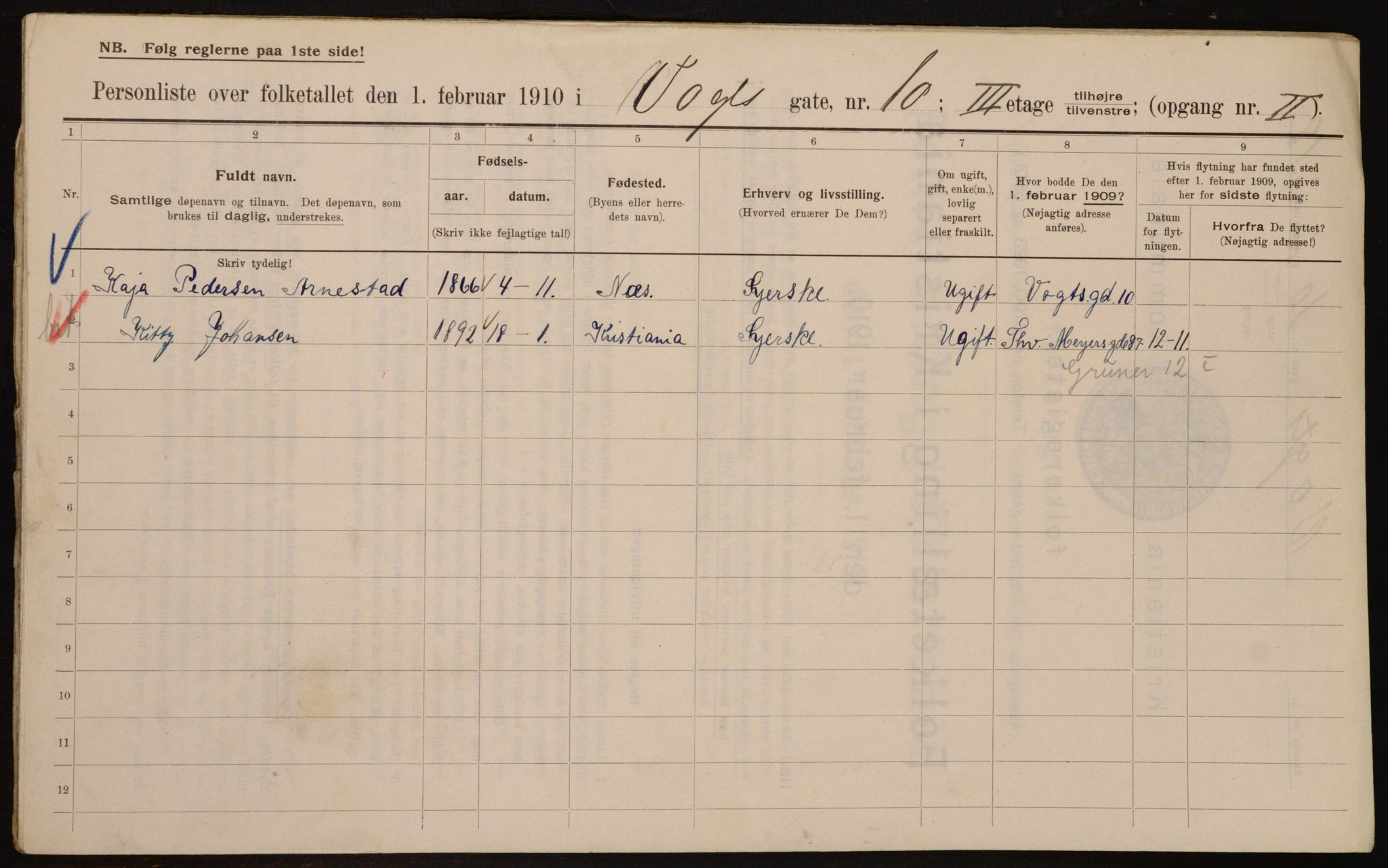 OBA, Municipal Census 1910 for Kristiania, 1910, p. 117842