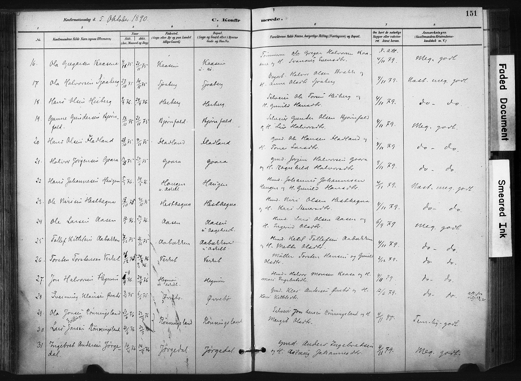Bø kirkebøker, SAKO/A-257/F/Fa/L0010: Parish register (official) no. 10, 1880-1892, p. 151