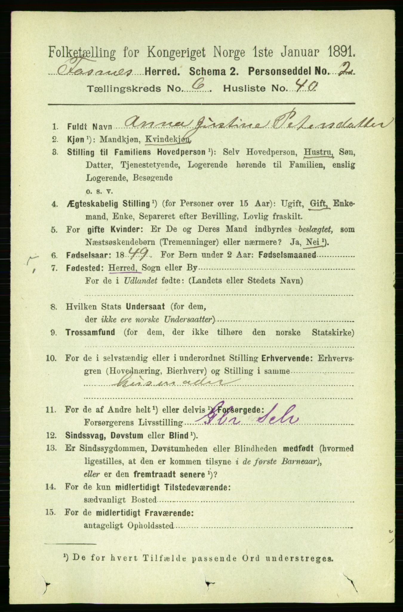 RA, 1891 census for 1748 Fosnes, 1891, p. 3027