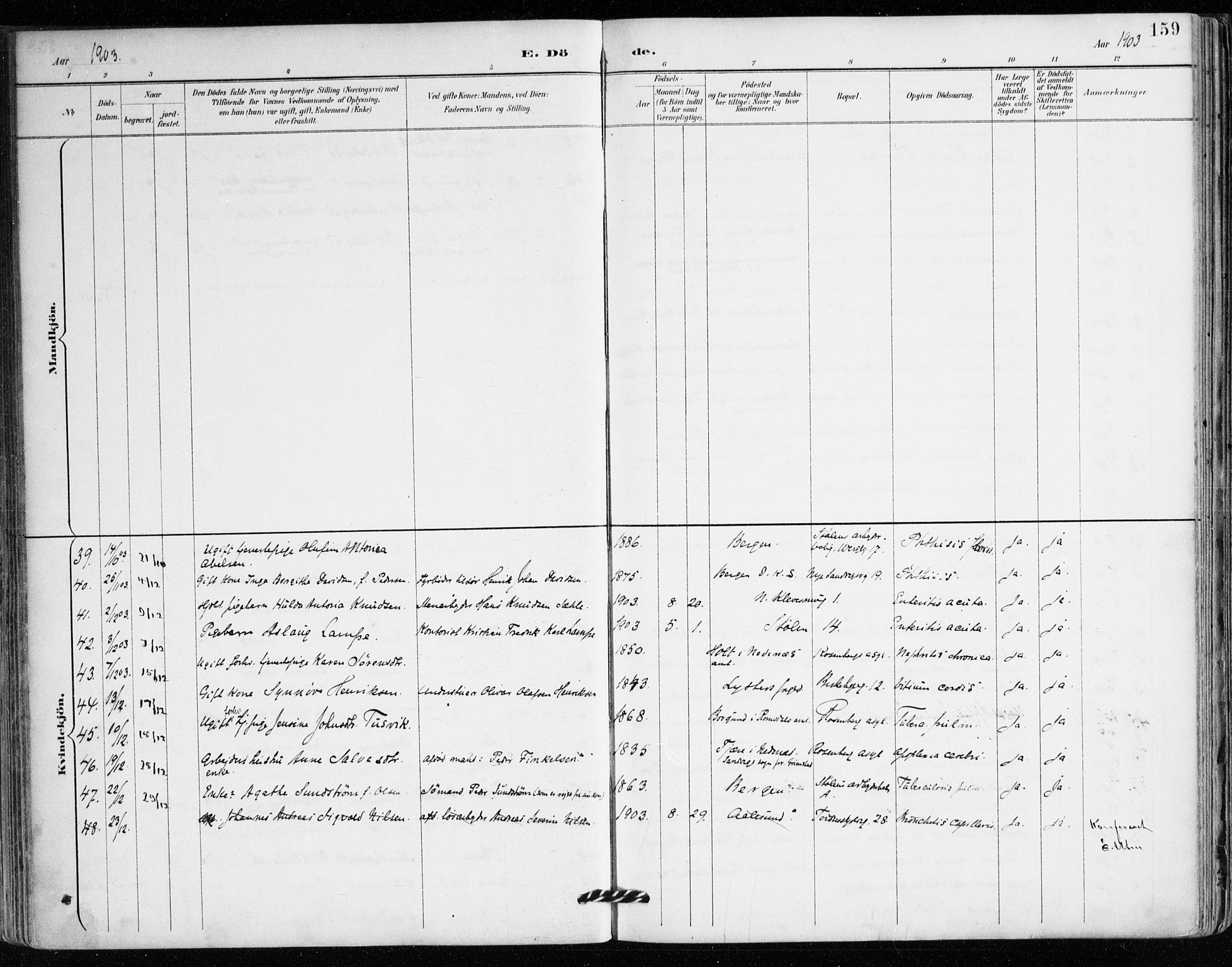 Mariakirken Sokneprestembete, SAB/A-76901/H/Haa/L0008: Parish register (official) no. A 8, 1893-1942, p. 159