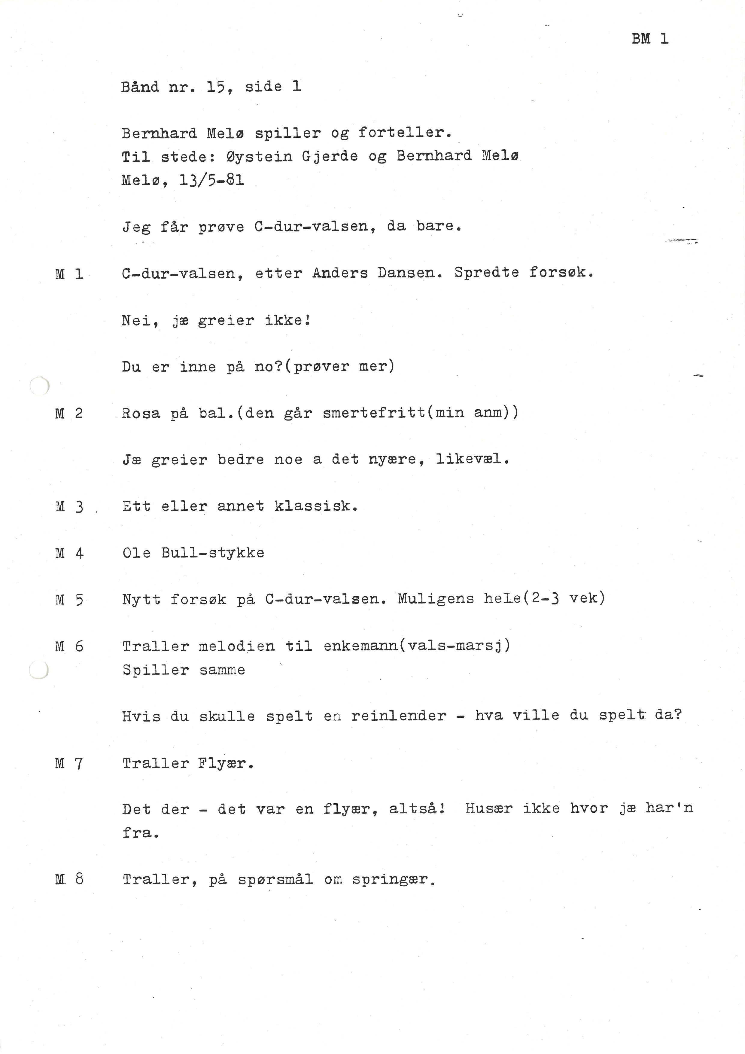 Sa 16 - Folkemusikk fra Vestfold, Gjerdesamlingen, VEMU/A-1868/I/L0001: Informantregister med intervjunedtegnelser, 1979-1986