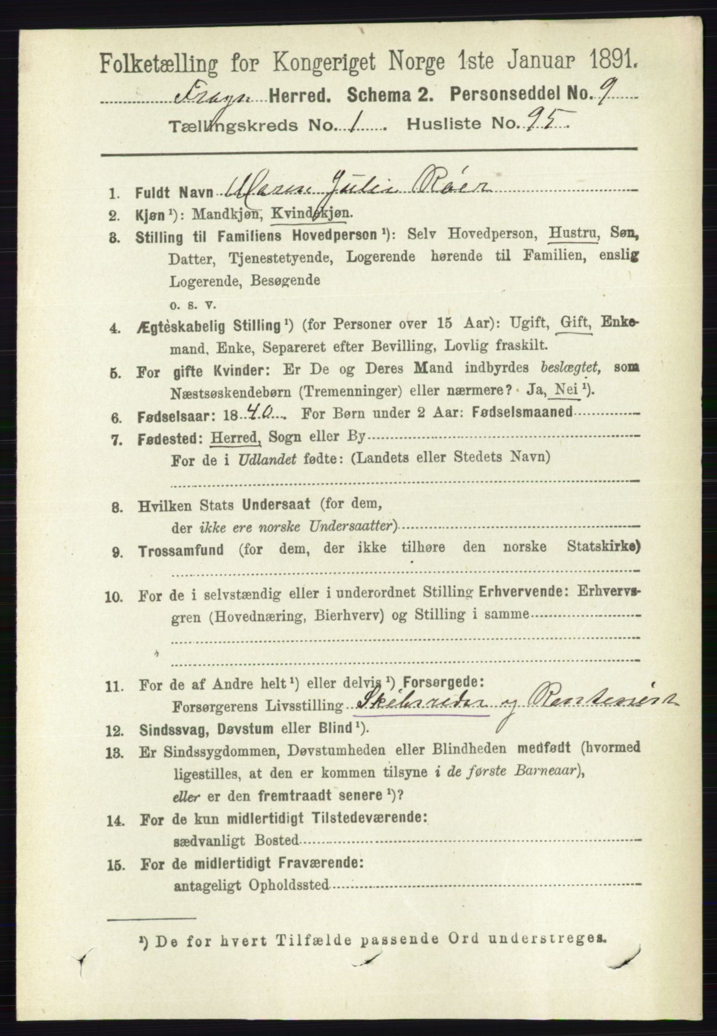 RA, 1891 census for 0215 Frogn, 1891, p. 1015