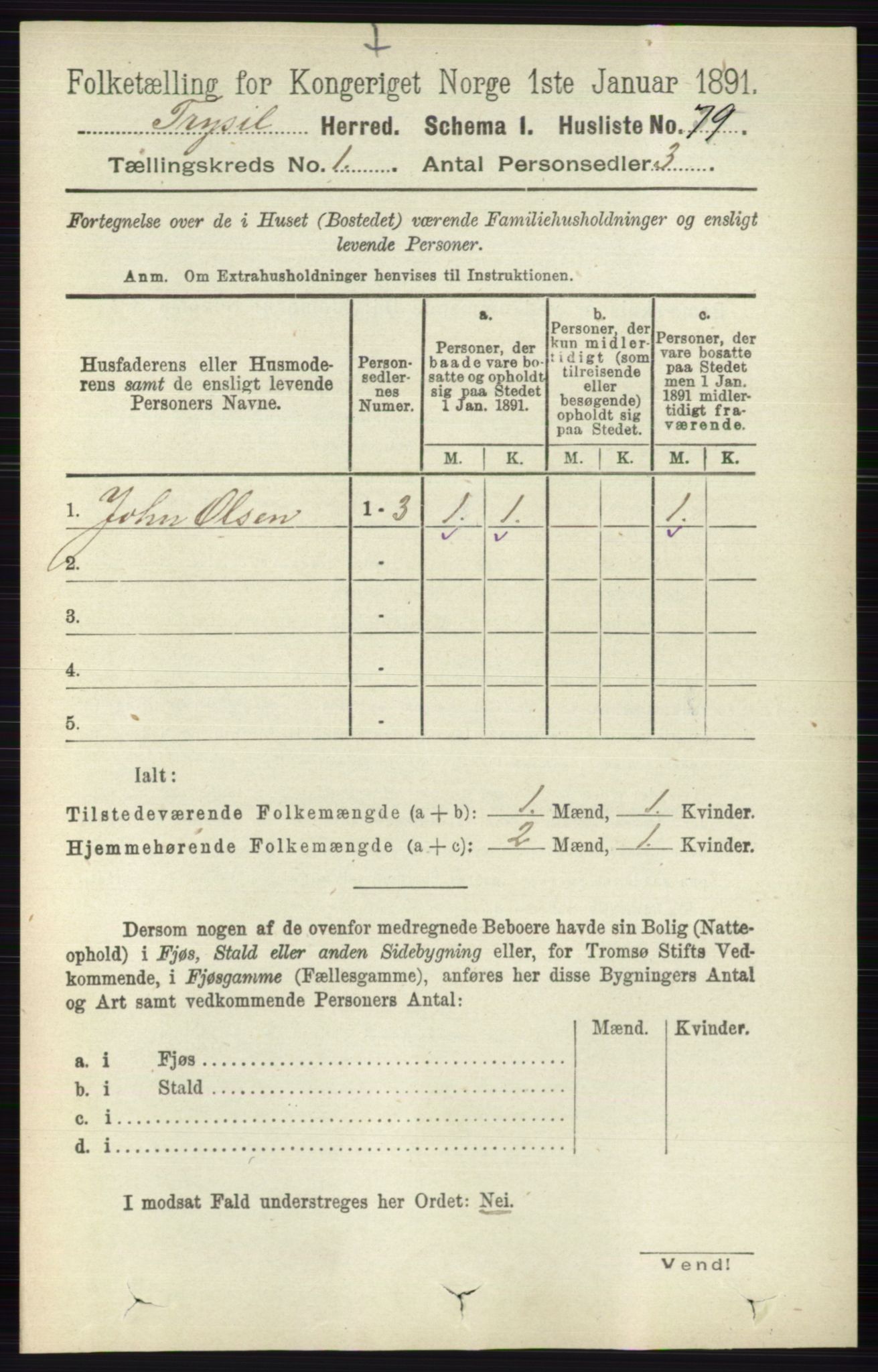 RA, 1891 census for 0428 Trysil, 1891, p. 110