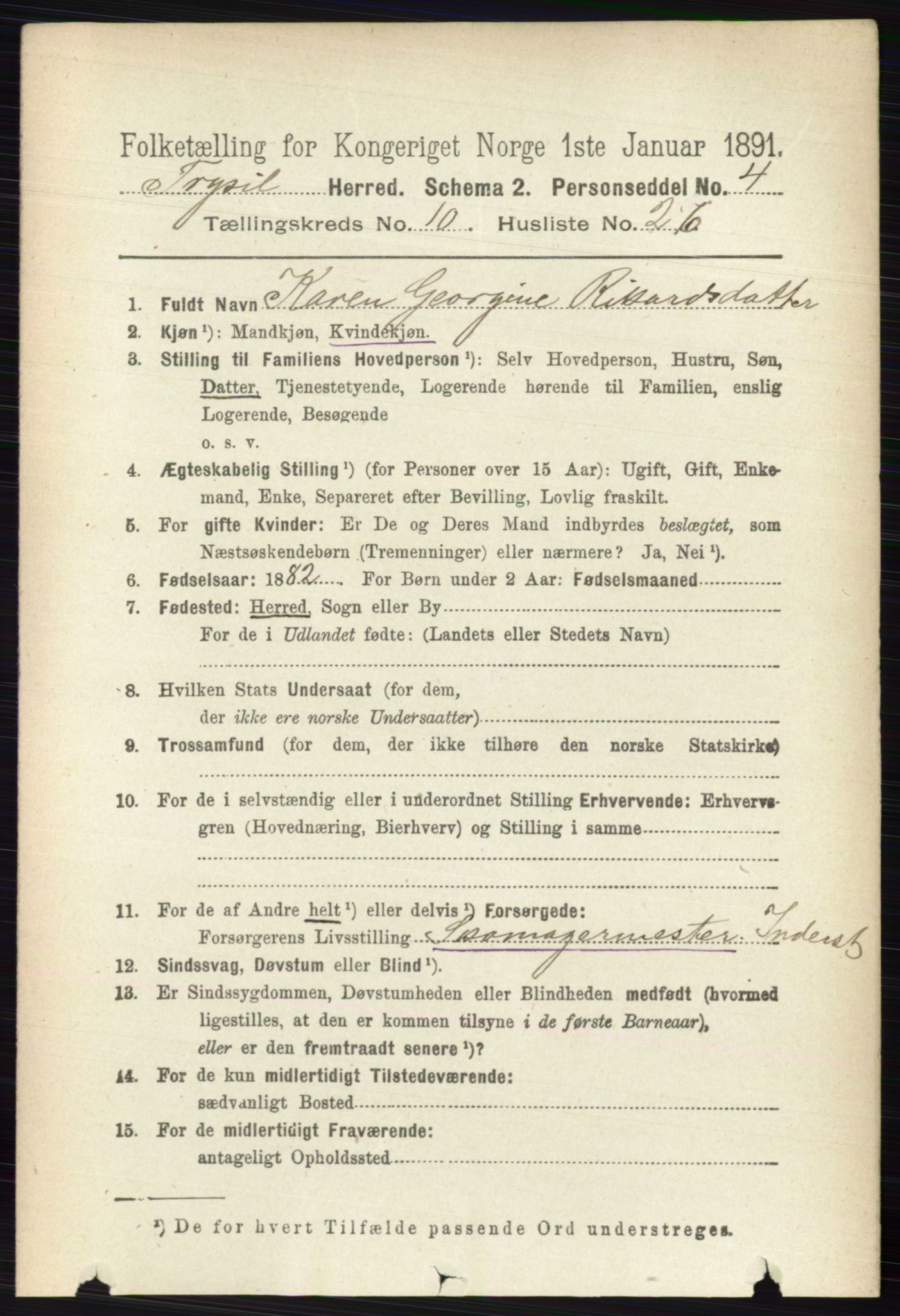 RA, 1891 census for 0428 Trysil, 1891, p. 5071