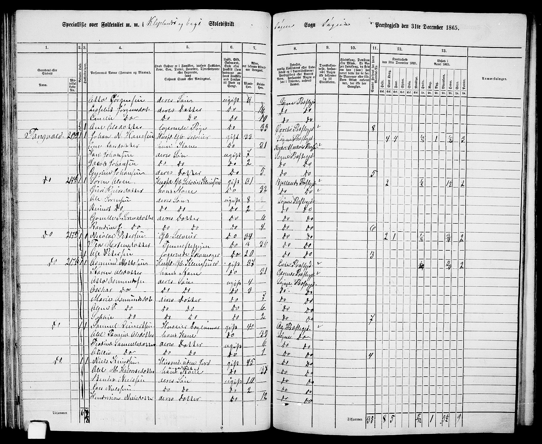 RA, 1865 census for Søgne, 1865, p. 66