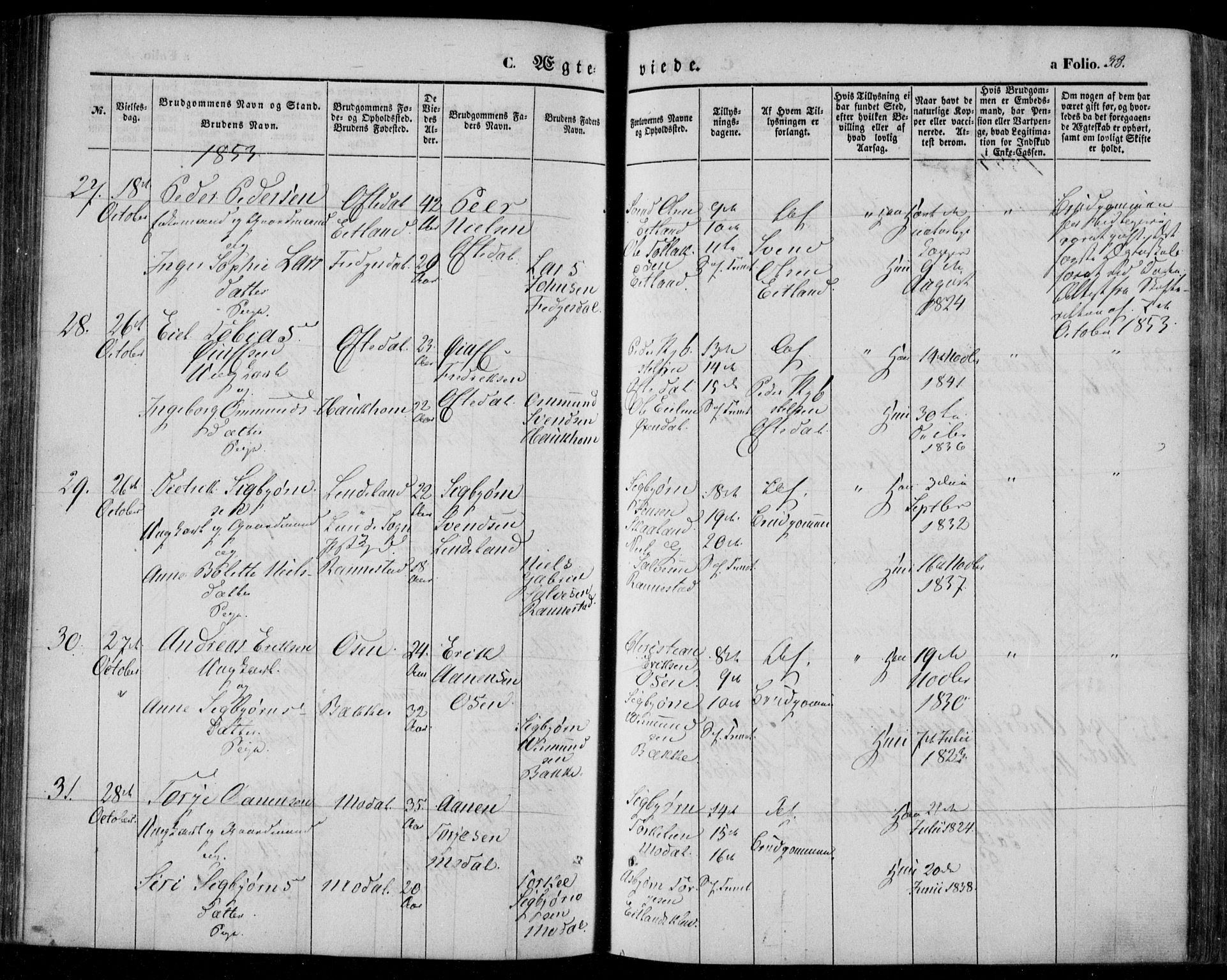 Bakke sokneprestkontor, AV/SAK-1111-0002/F/Fa/Faa/L0005: Parish register (official) no. A 5, 1847-1855, p. 38