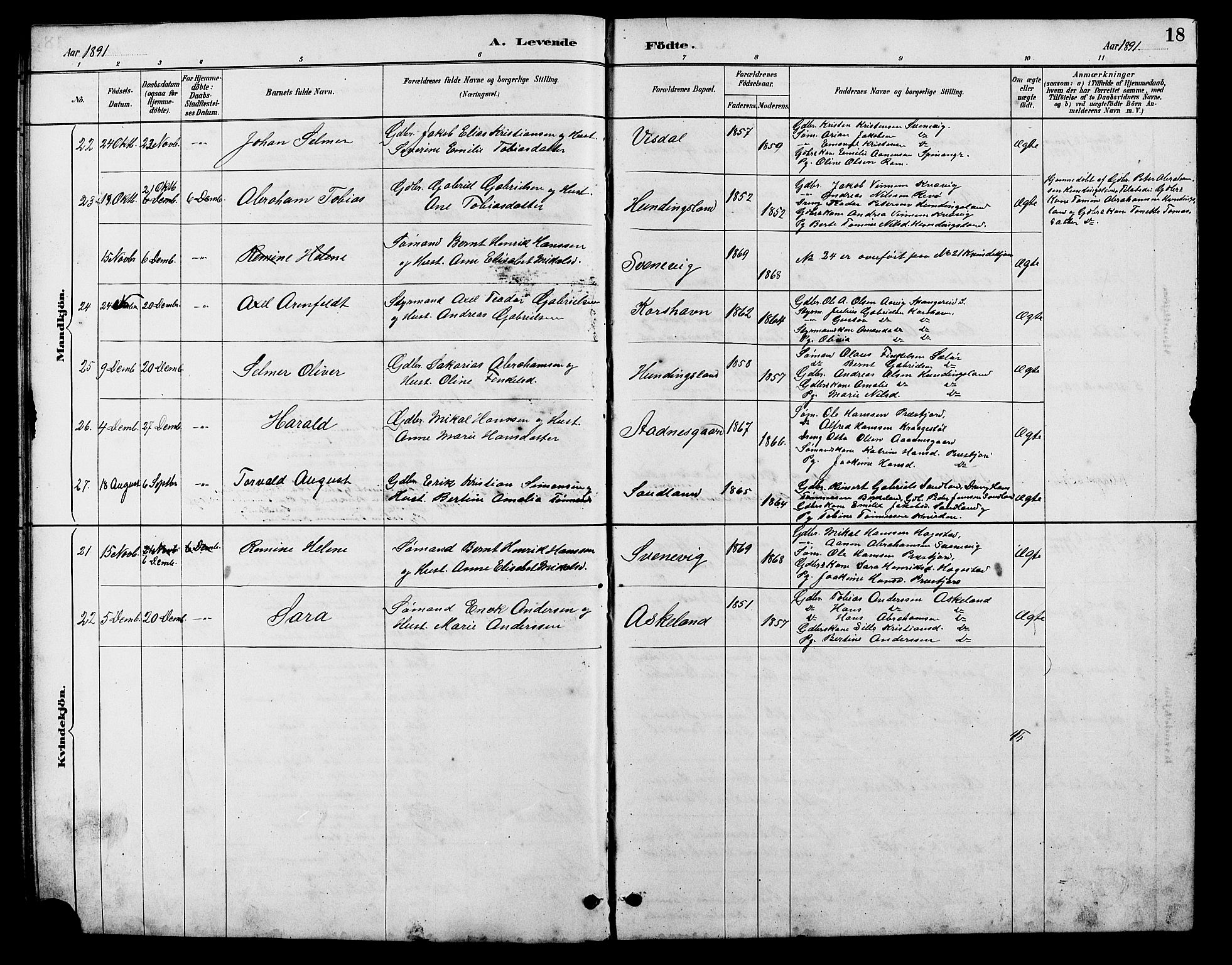 Lyngdal sokneprestkontor, AV/SAK-1111-0029/F/Fb/Fba/L0003: Parish register (copy) no. B 3, 1886-1903, p. 18