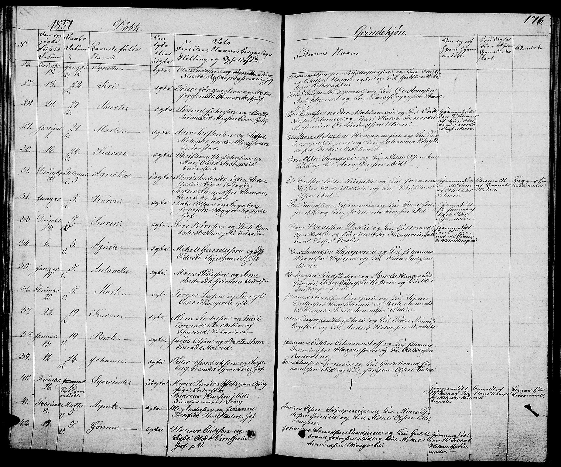 Ringsaker prestekontor, AV/SAH-PREST-014/L/La/L0004: Parish register (copy) no. 4, 1827-1838, p. 176