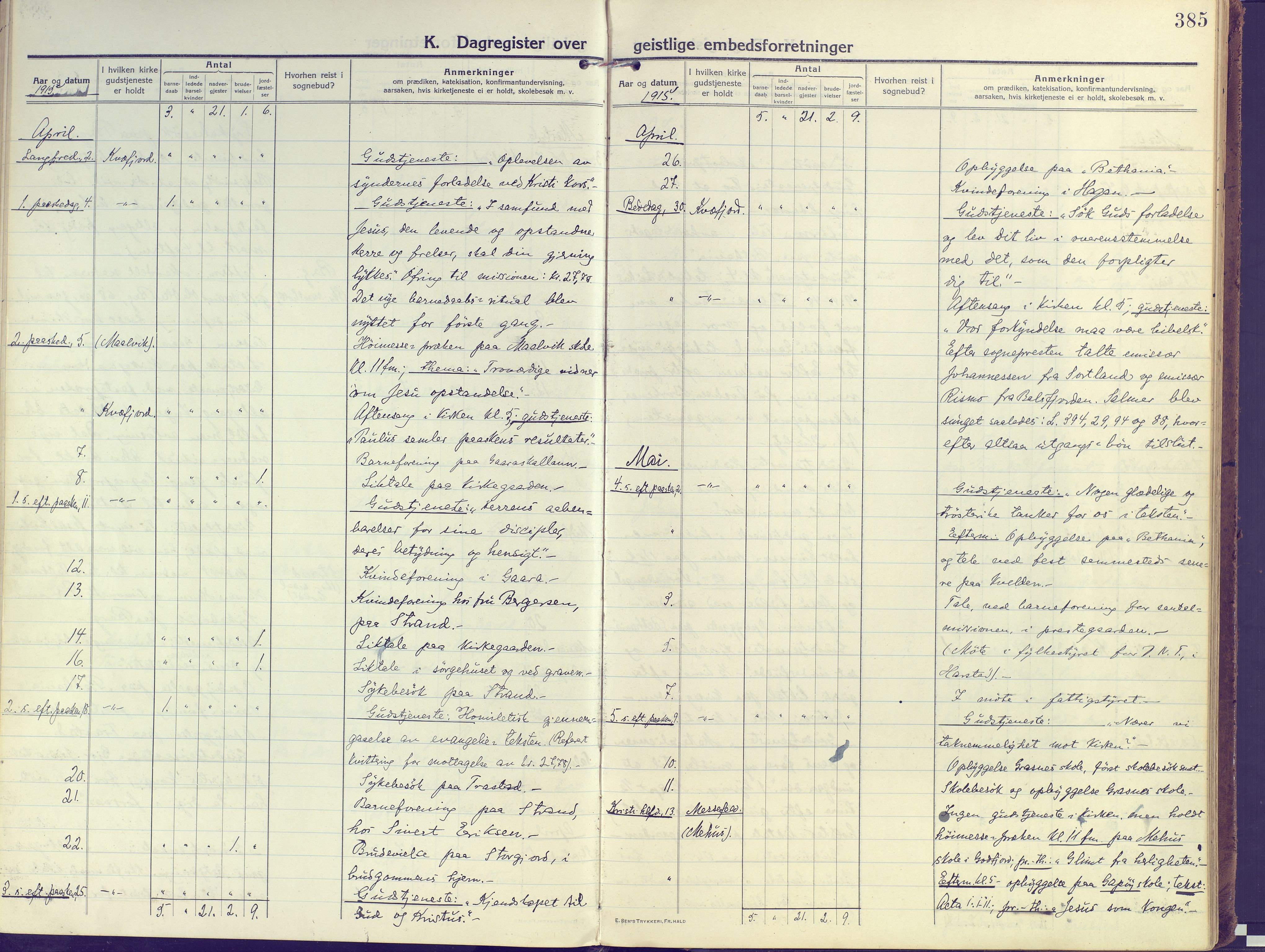 Kvæfjord sokneprestkontor, AV/SATØ-S-1323/G/Ga/Gaa/L0007kirke: Parish register (official) no. 7, 1915-1931, p. 385