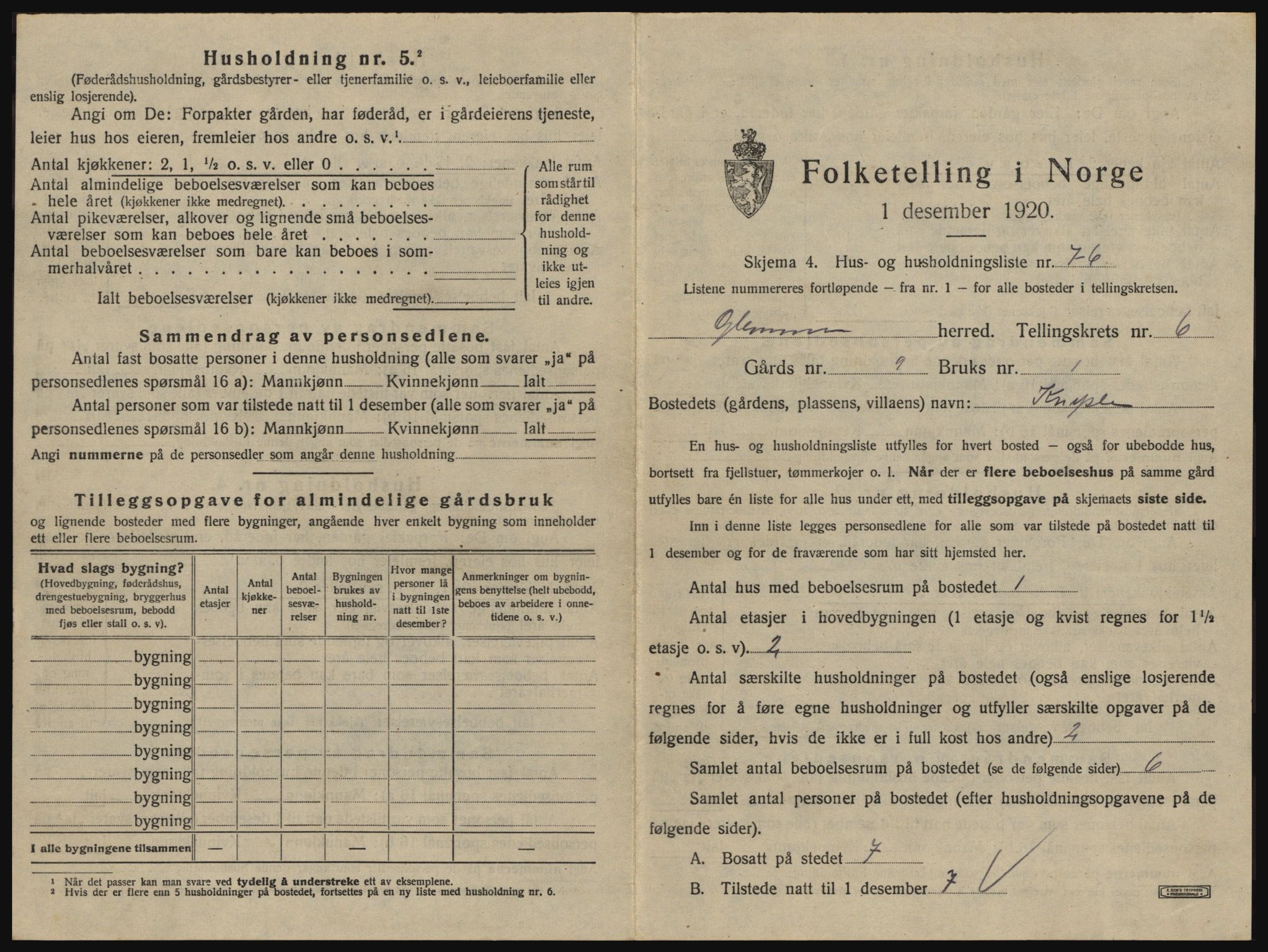 SAO, 1920 census for Glemmen, 1920, p. 2309