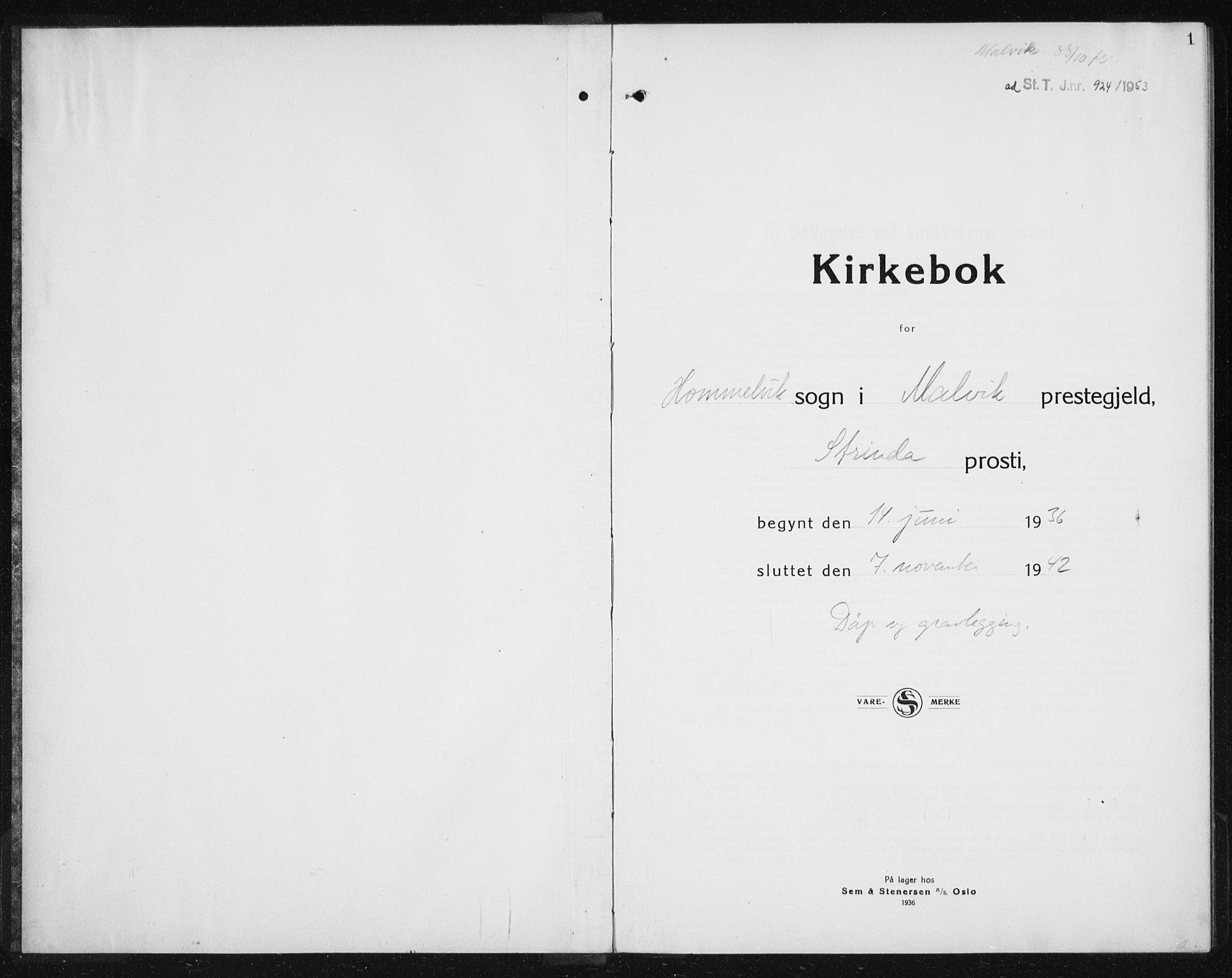 Ministerialprotokoller, klokkerbøker og fødselsregistre - Sør-Trøndelag, SAT/A-1456/617/L0432: Parish register (copy) no. 617C03, 1936-1942, p. 1