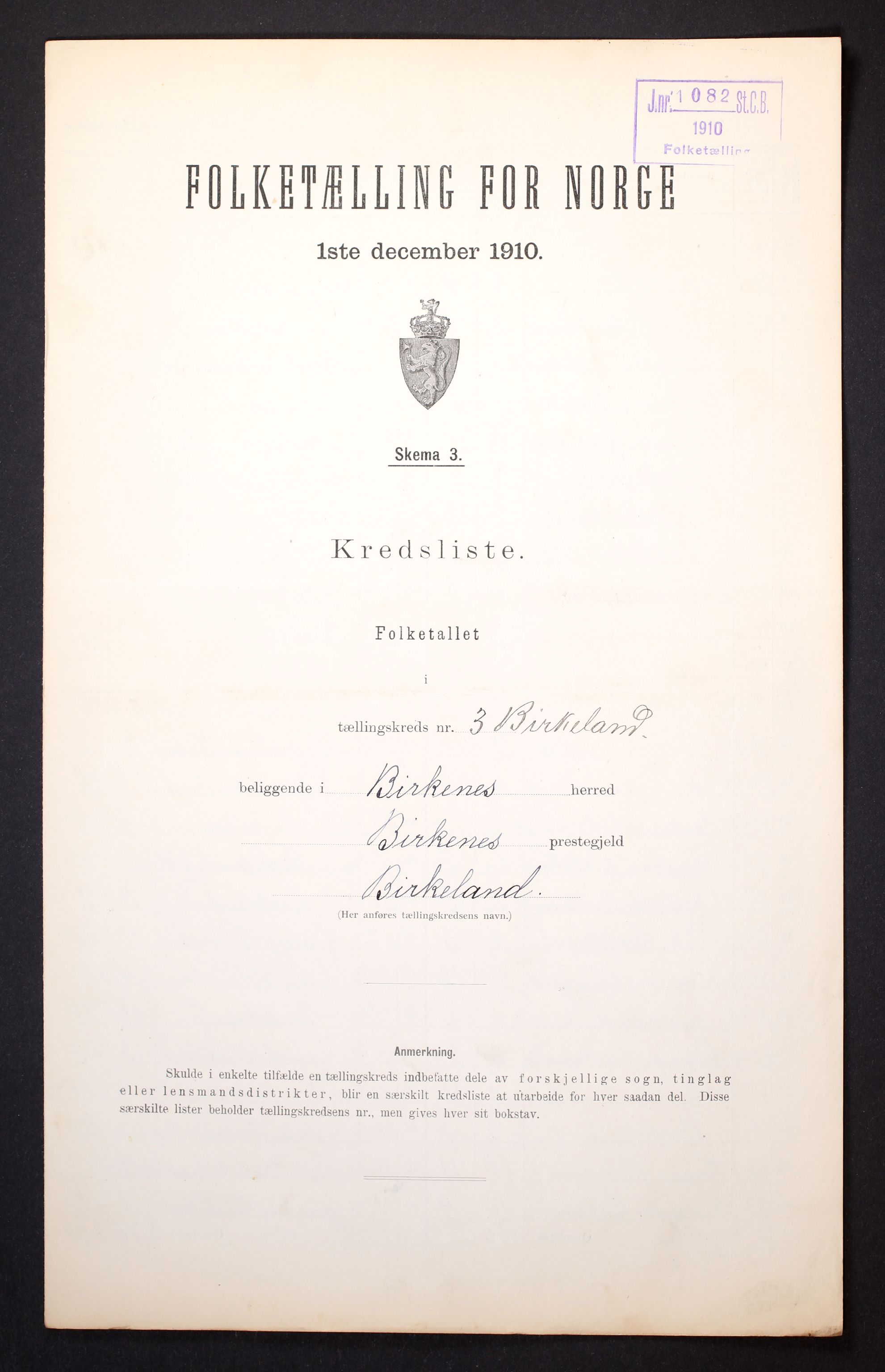 RA, 1910 census for Birkenes, 1910, p. 10