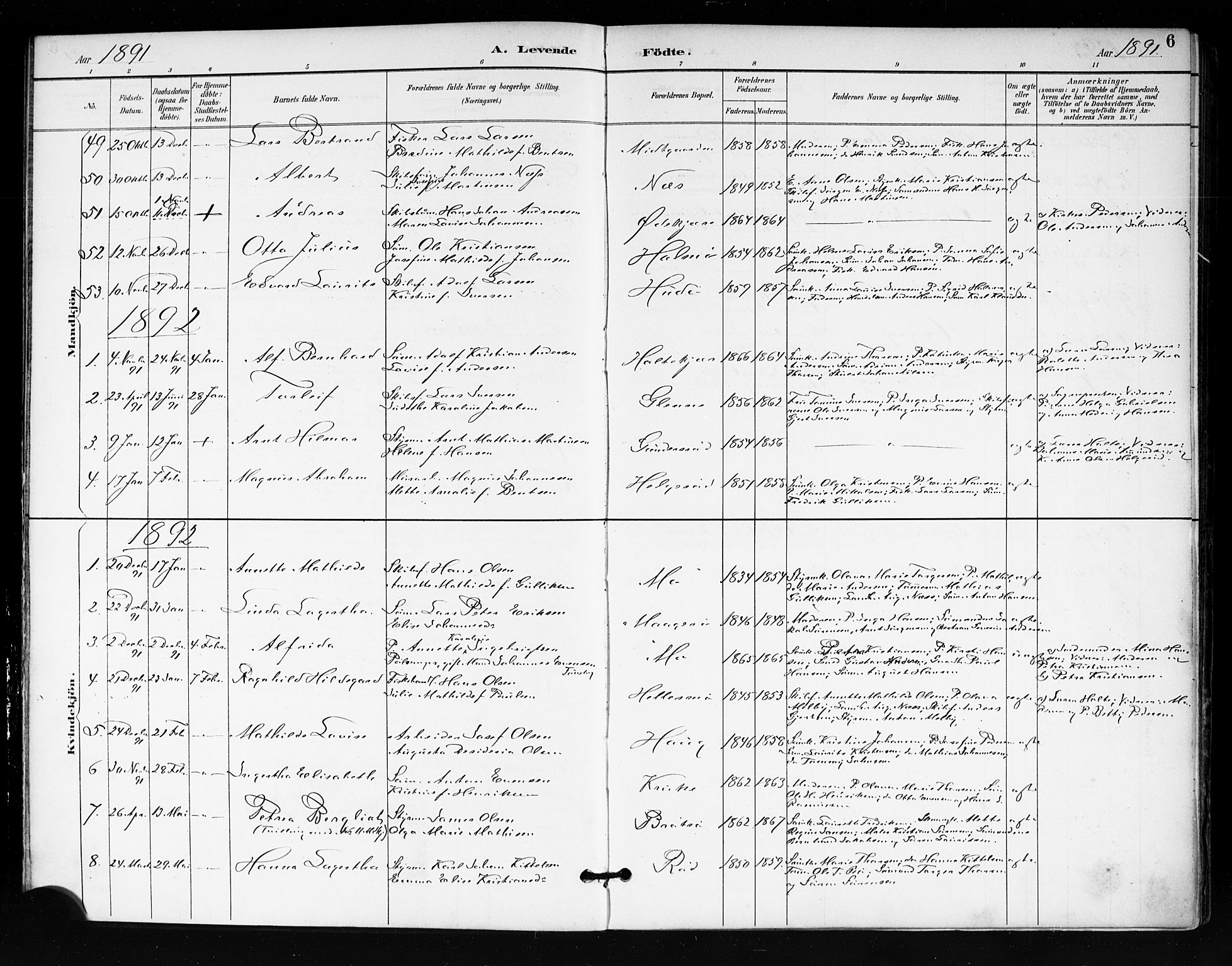 Tjøme kirkebøker, SAKO/A-328/F/Fa/L0003: Parish register (official) no. 3, 1891-1900, p. 6