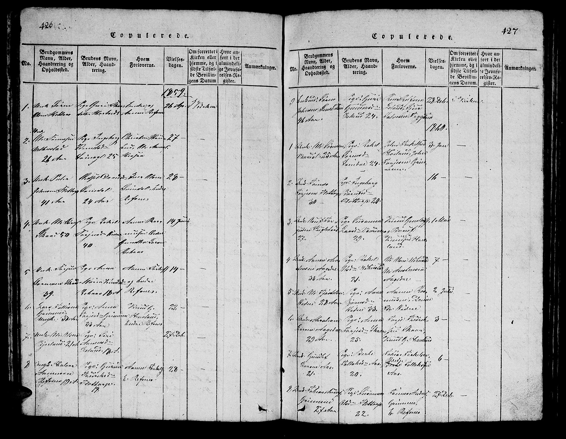 Bjelland sokneprestkontor, SAK/1111-0005/F/Fb/Fbc/L0001: Parish register (copy) no. B 1, 1815-1870, p. 426-427