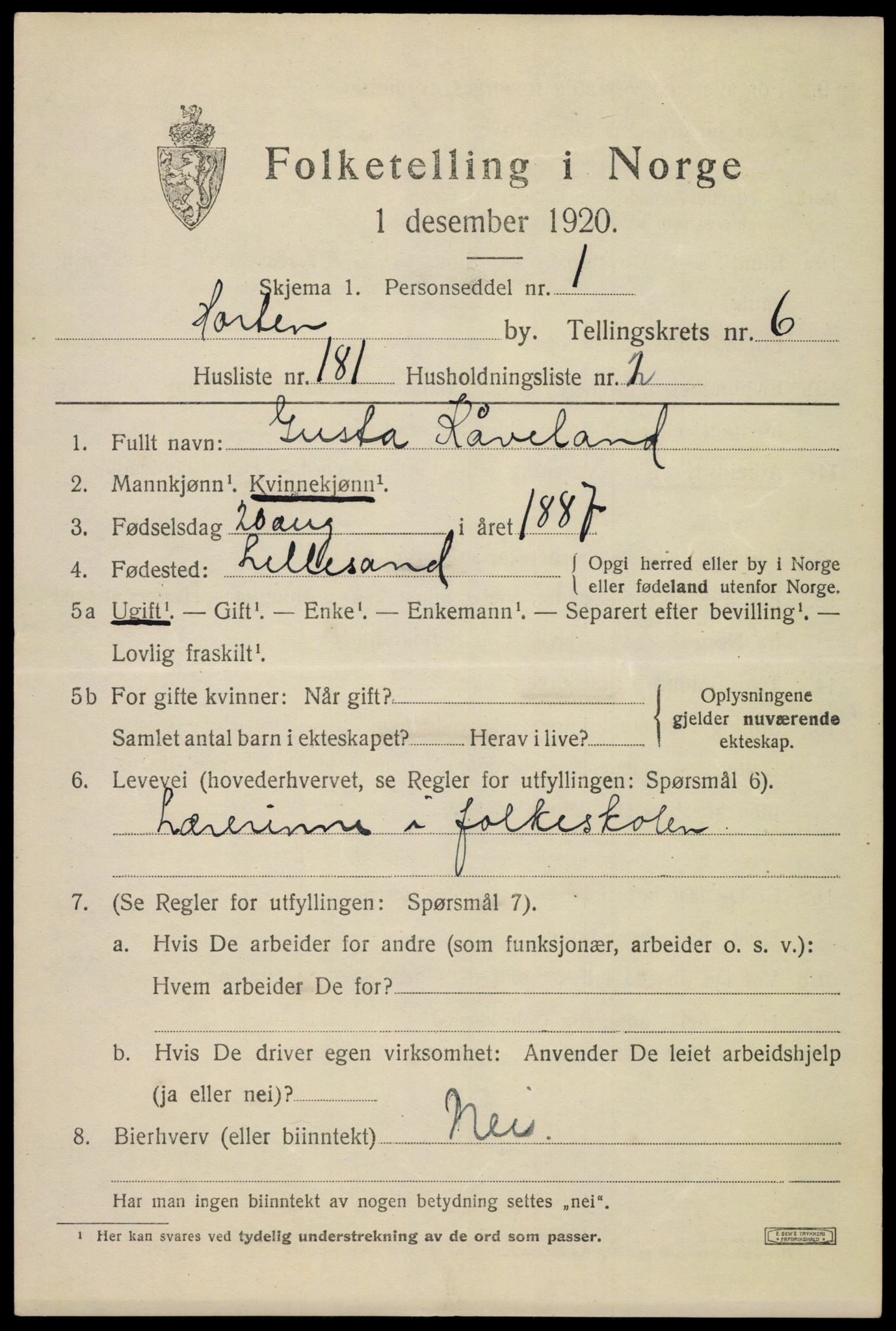 SAKO, 1920 census for Horten, 1920, p. 25455