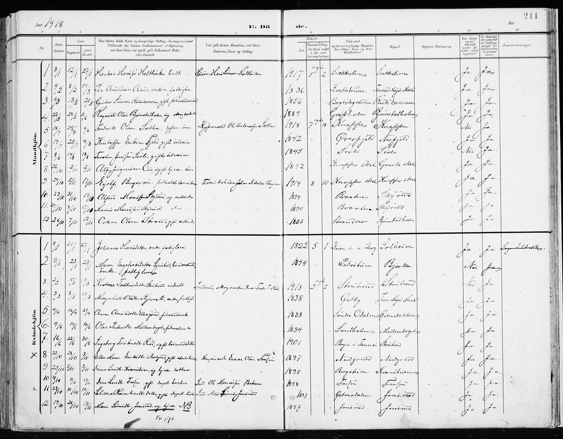 Nord-Odal prestekontor, AV/SAH-PREST-032/H/Ha/Haa/L0009: Parish register (official) no. 9, 1902-1926, p. 211