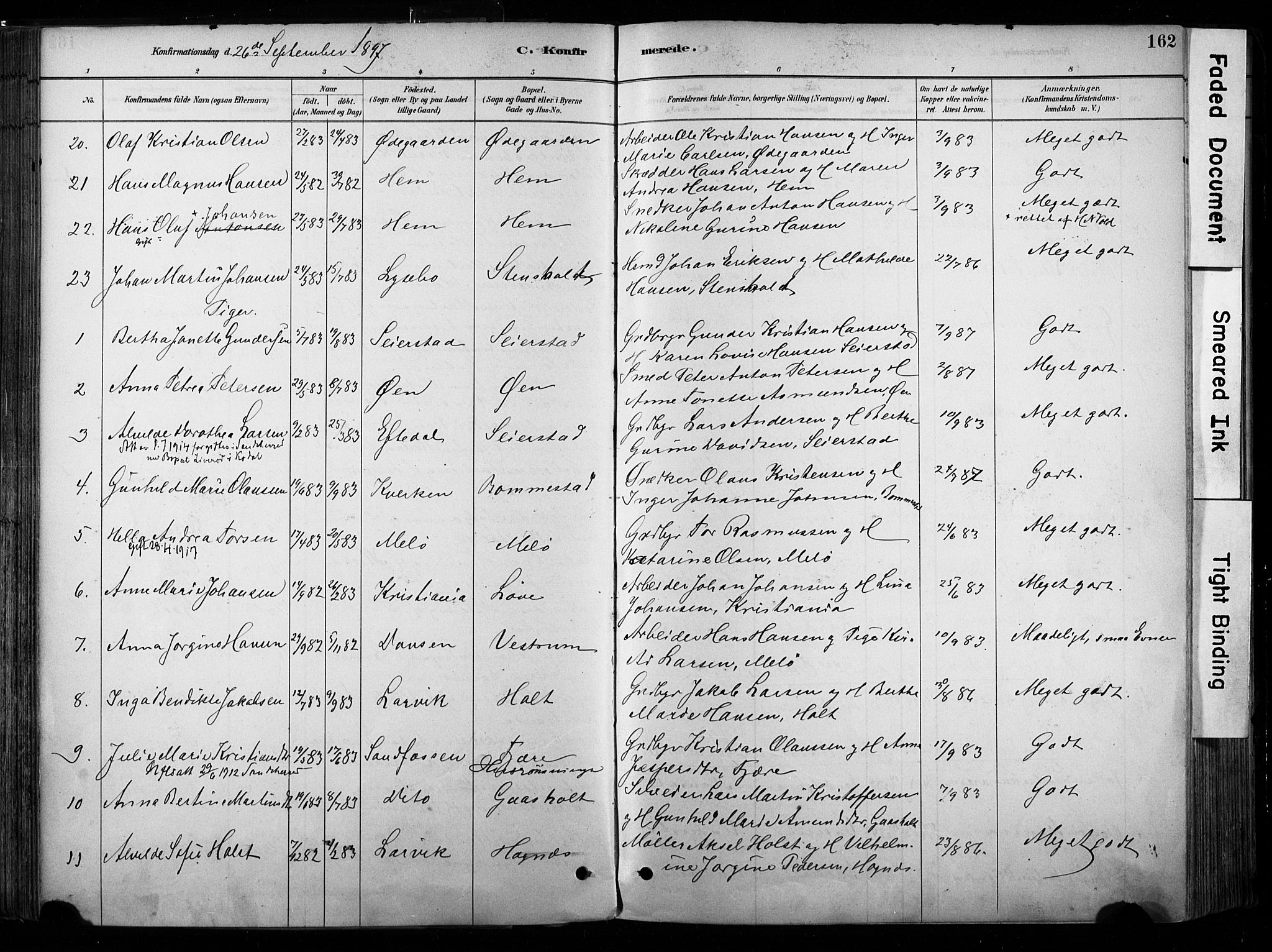 Hedrum kirkebøker, AV/SAKO-A-344/F/Fa/L0009: Parish register (official) no. I 9, 1881-1903, p. 162